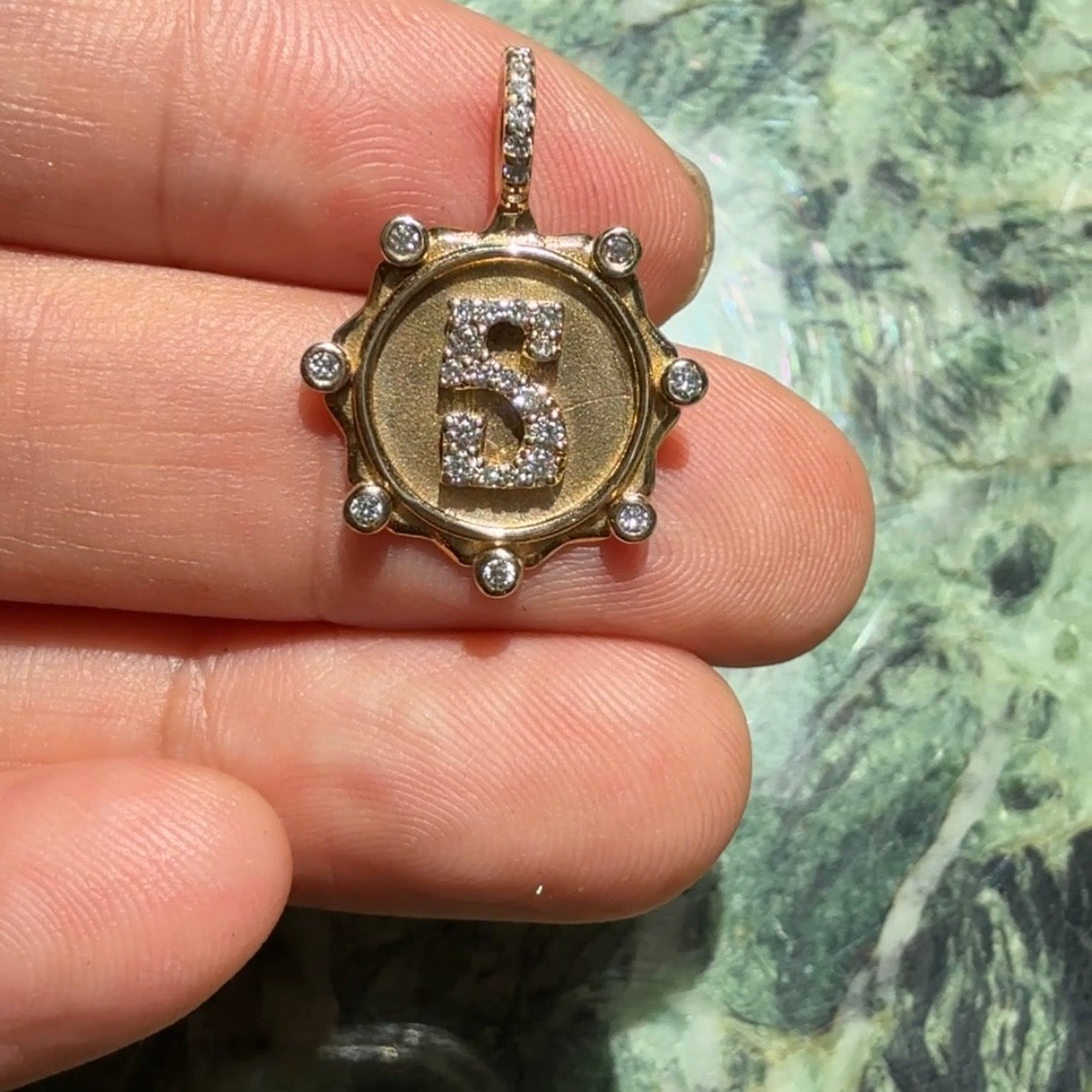Marlo Laz Diamond Pavé Alphabet "S" Coin Charm in 14k Gold