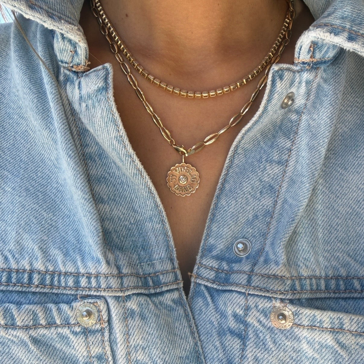 Marlo Laz Mini Raised "Ti Voglio Bene" Diamond Charm in 14k Yellow Gold