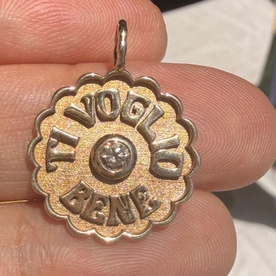 Marlo Laz Mini Raised "Ti Voglio Bene" Diamond Charm in 14k Yellow Gold