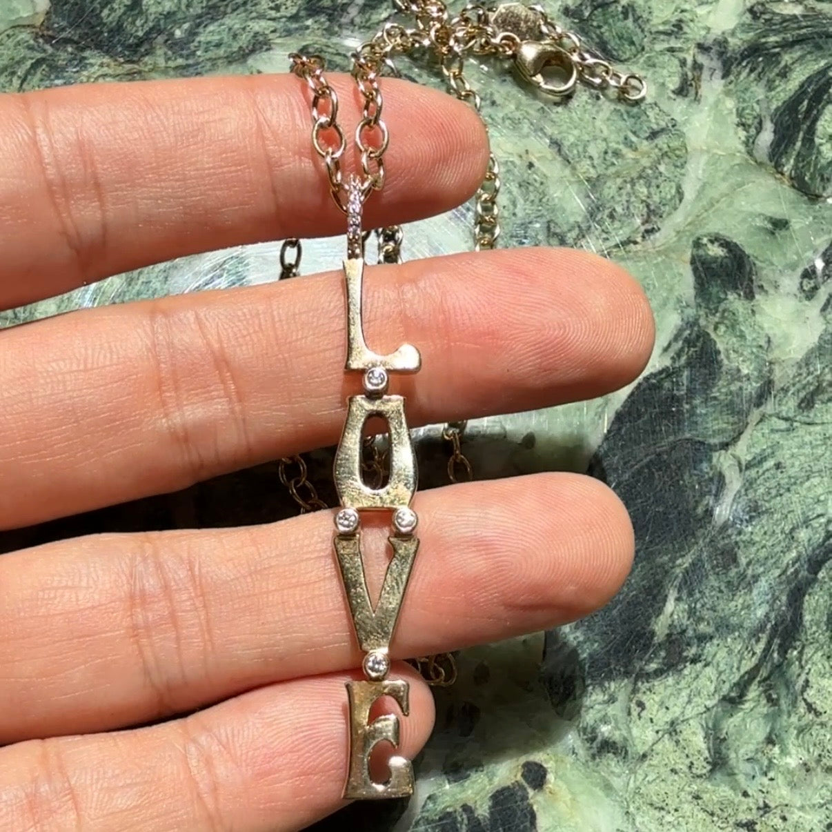 Marlo Laz Diamond "Love" Chain Necklace in 14k Yellow Gold