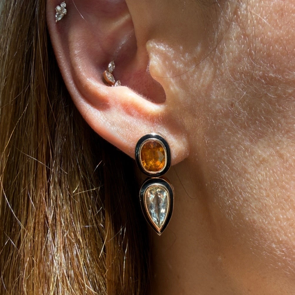 Dezso Citrine & White Sapphire Deco Earrings in 18k Rose Gold