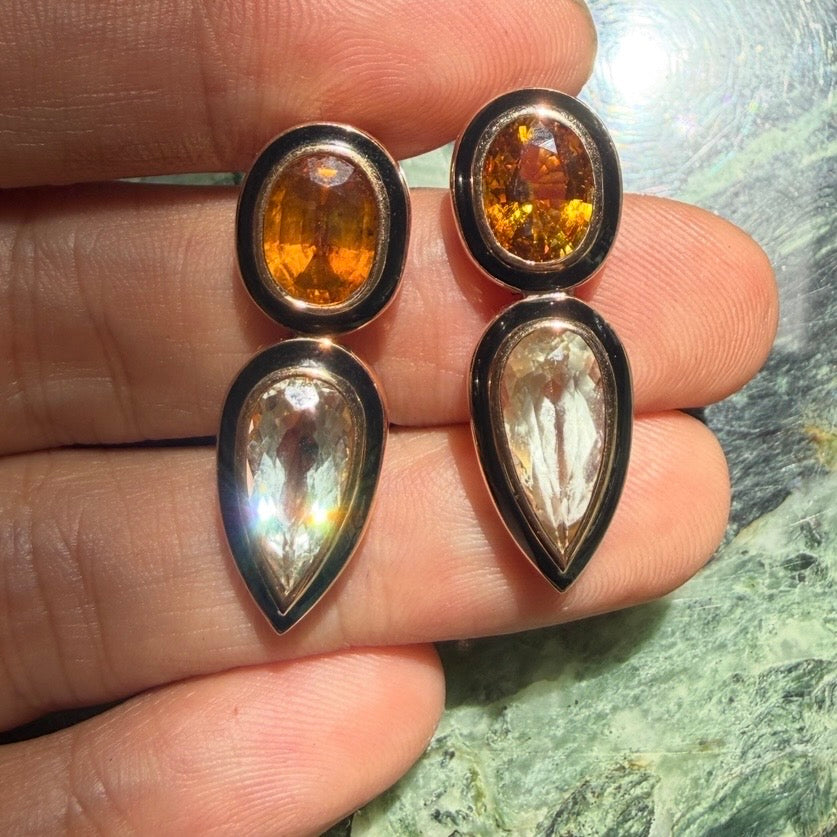 Dezso Citrine & White Sapphire Deco Earrings in 18k Rose Gold