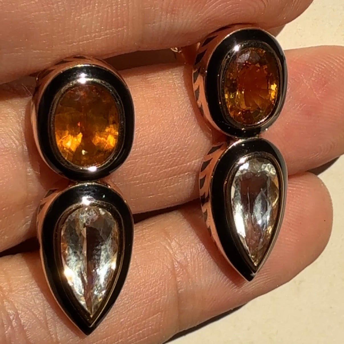 Dezso Citrine & White Sapphire Deco Earrings in 18k Rose Gold