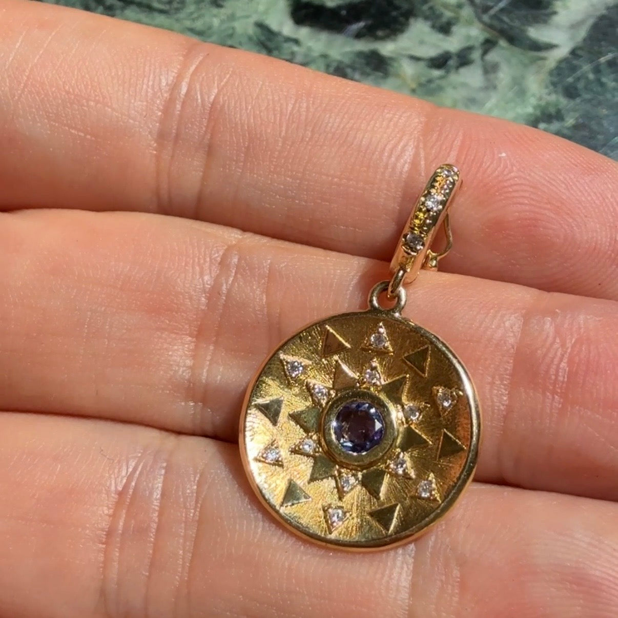 Harwell Godfrey Sapphire & Diamond Mini Sun Sign Medallion Charm in 18k Yellow Gold