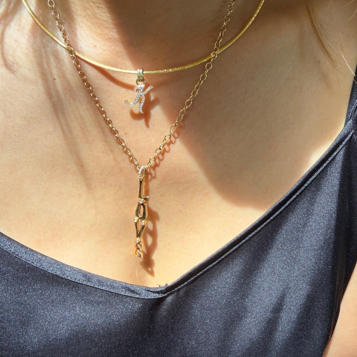 RENVI La Firma Diamond Initial "K" Charm in 14k Yellow Gold