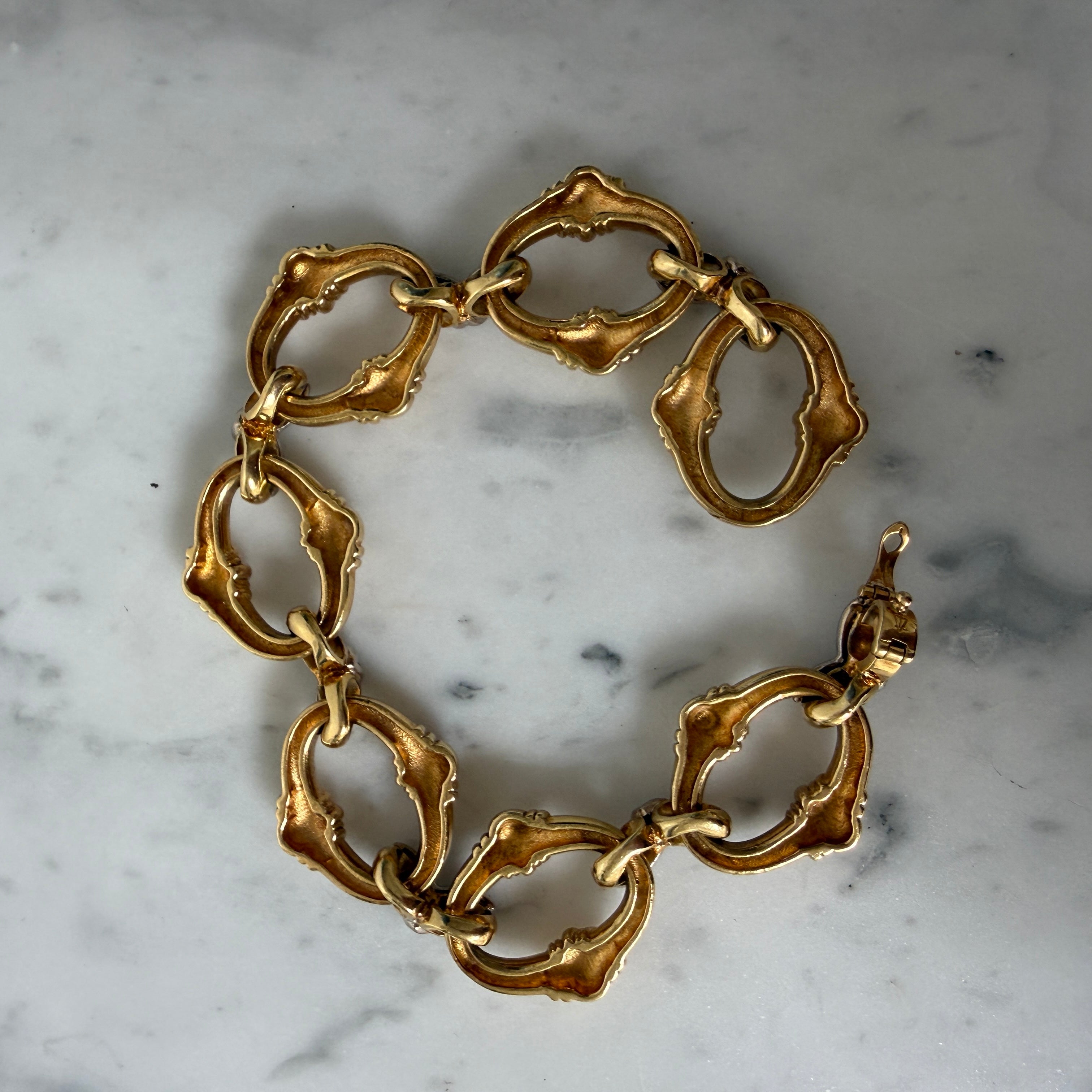 Vintage 18k Two-Tone Gold Large Oval Link Multi Pavé Chain Bracelet