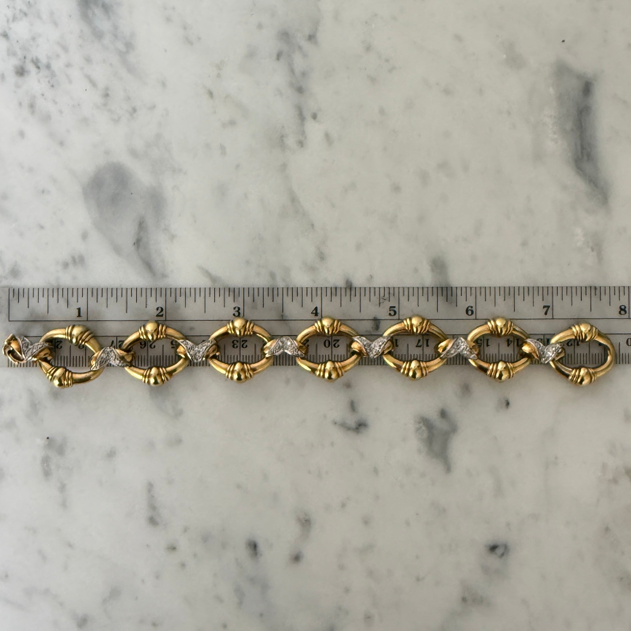 Vintage 18k Two-Tone Gold Large Oval Link Multi Pavé Chain Bracelet