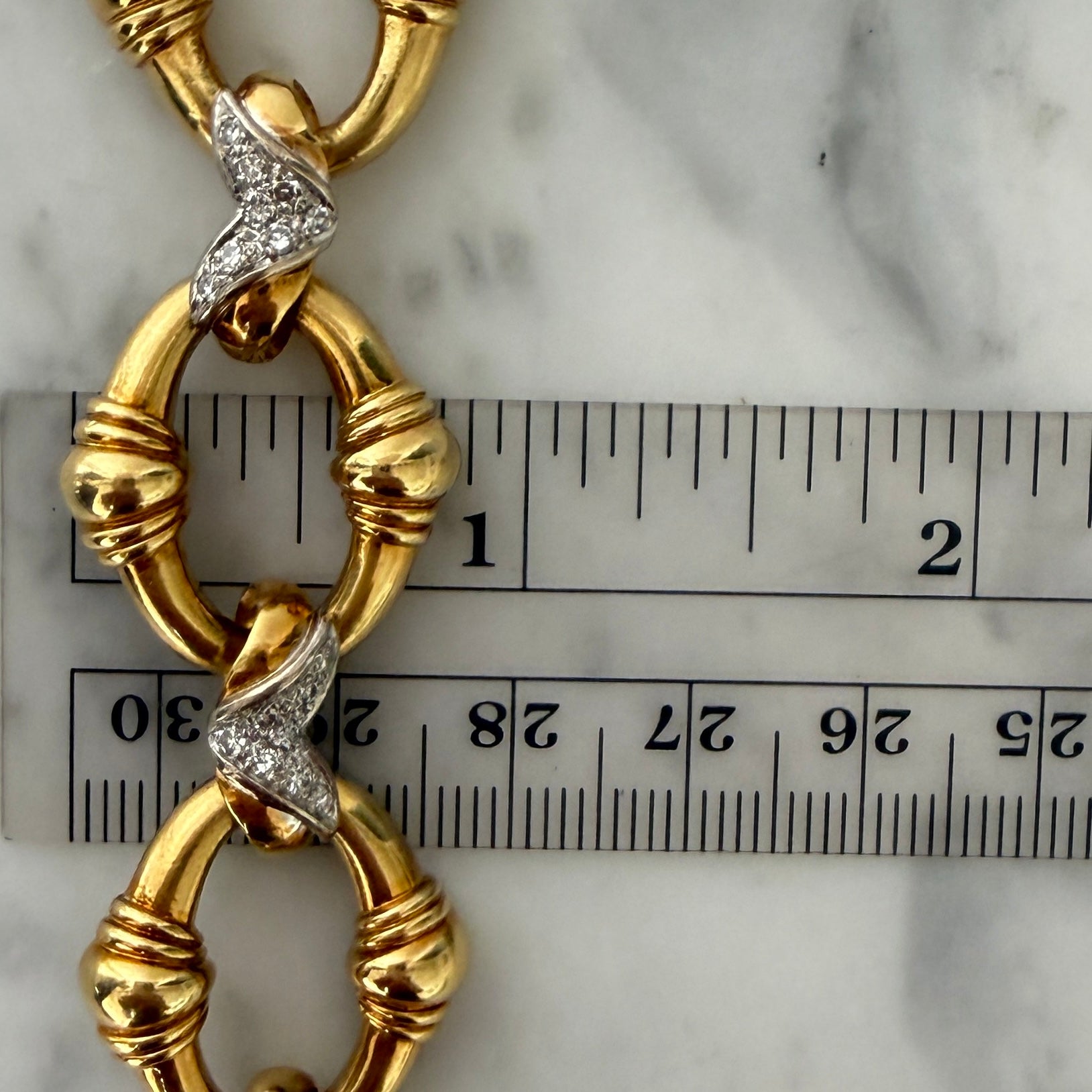 Vintage 18k Two-Tone Gold Large Oval Link Multi Pavé Chain Bracelet