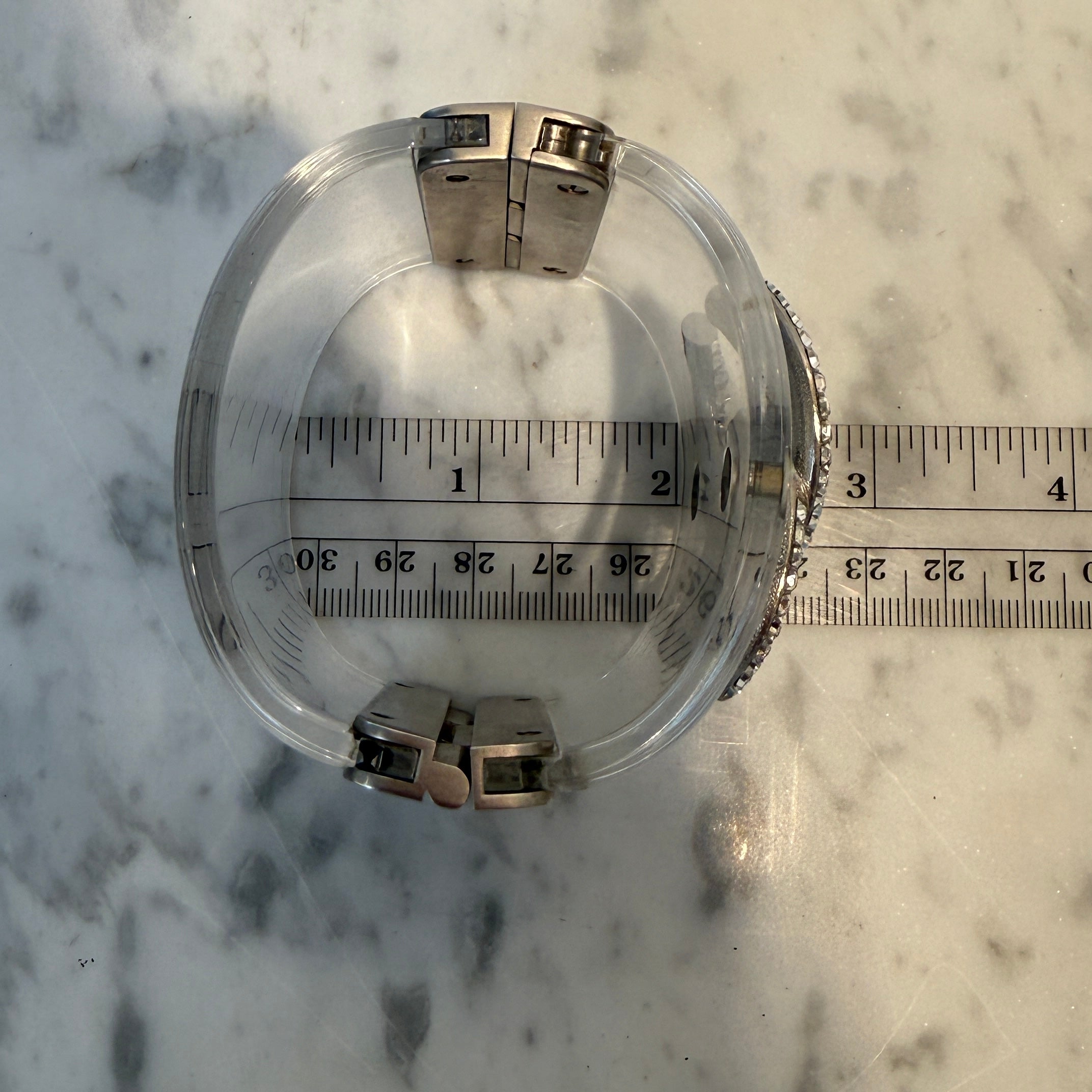 Chanel CC Crystal Studded Clear Lucite Hinged Wide Cuff Bracelet