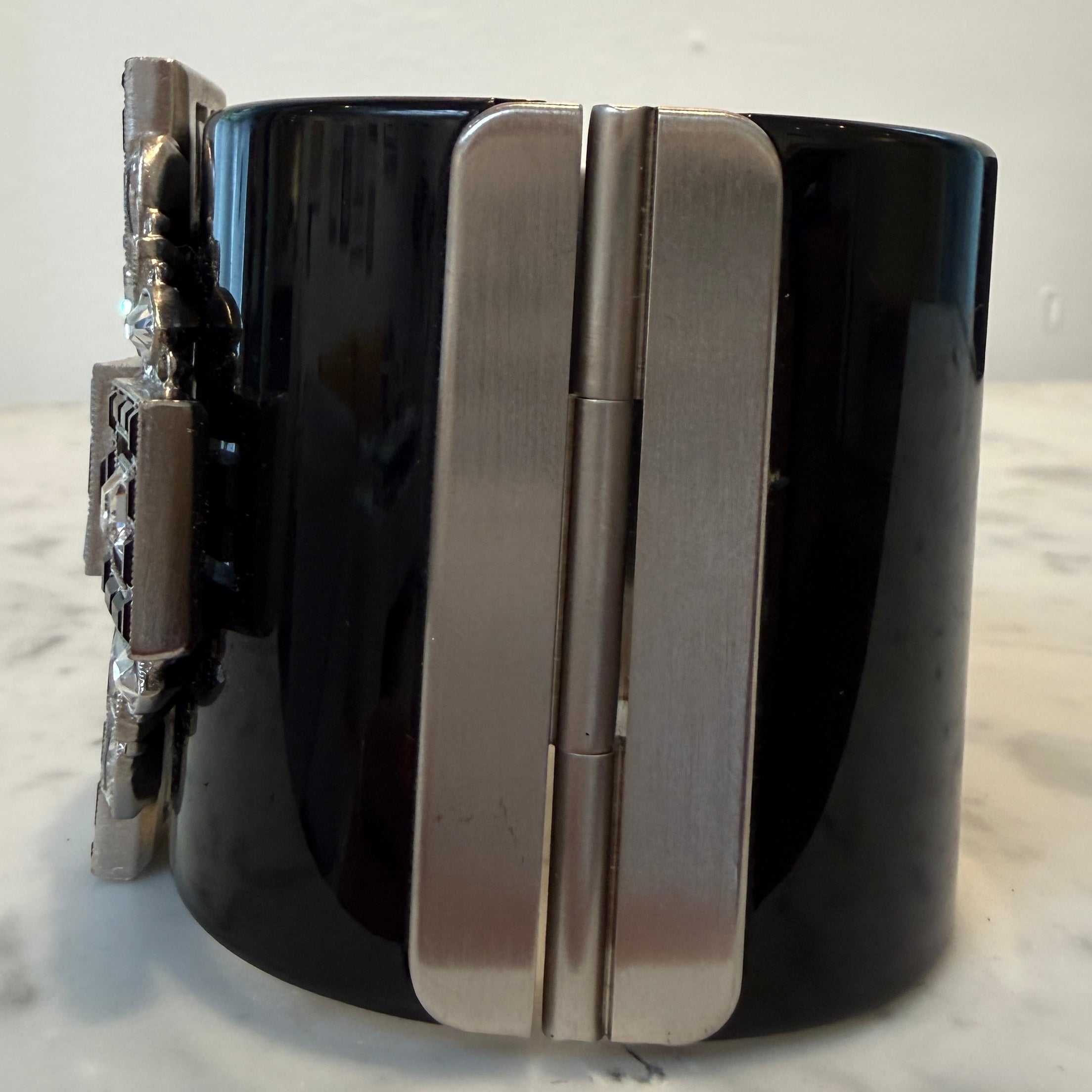 Chanel Black Resin & Crystal Art Deco Cross Hinged Cuff Bracelet