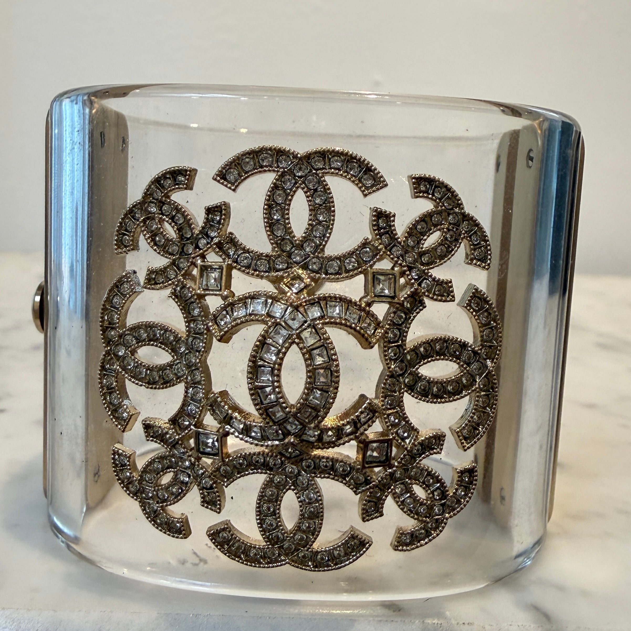Chanel Lucite Coco Mark Crystal Cuff Bracelet