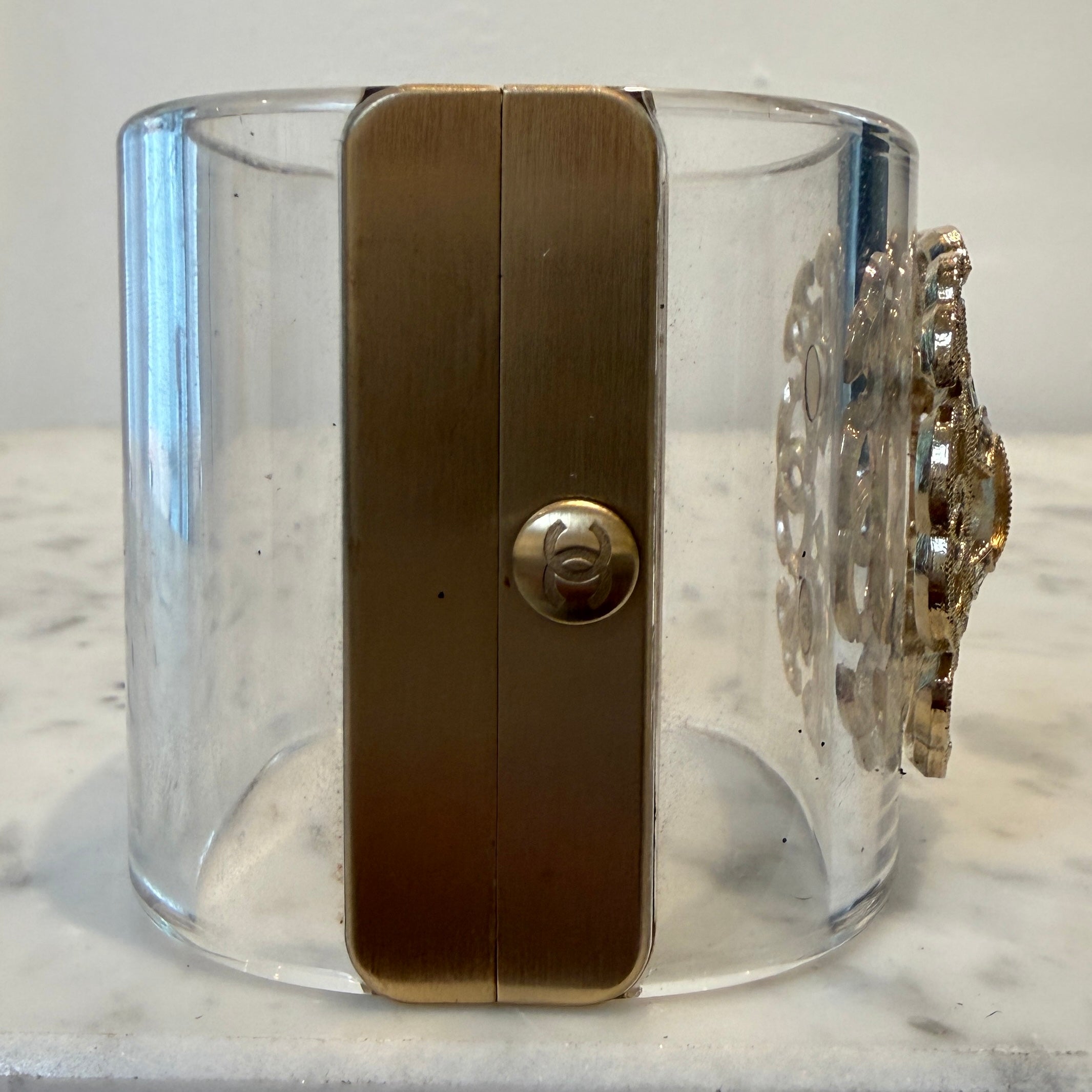 Chanel Lucite Coco Mark Crystal Cuff Bracelet