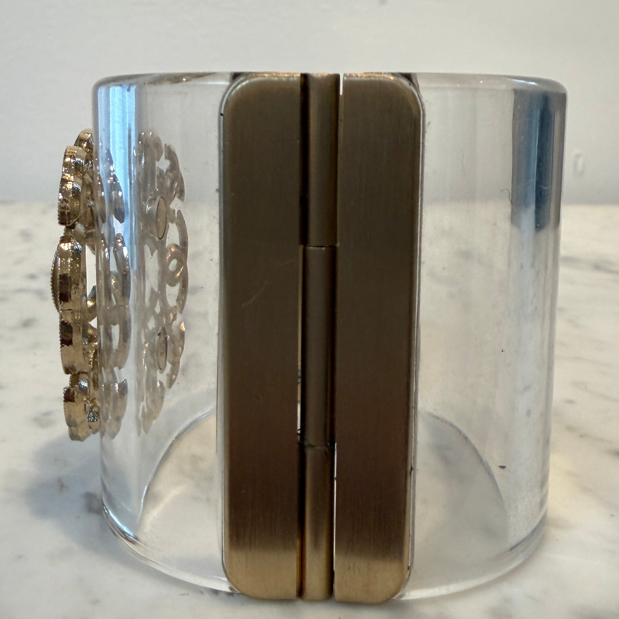 Chanel Lucite Coco Mark Crystal Cuff Bracelet