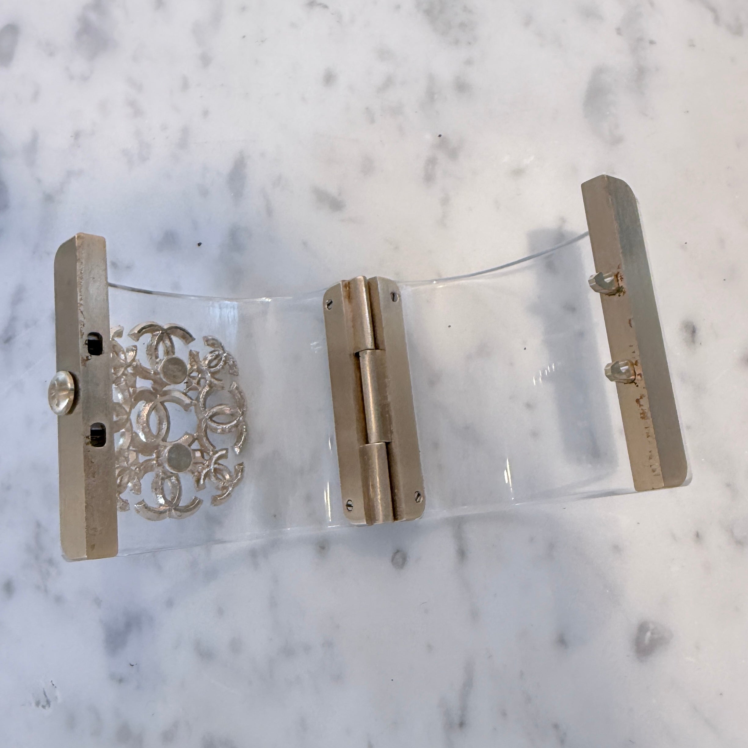Chanel Lucite Coco Mark Crystal Cuff Bracelet