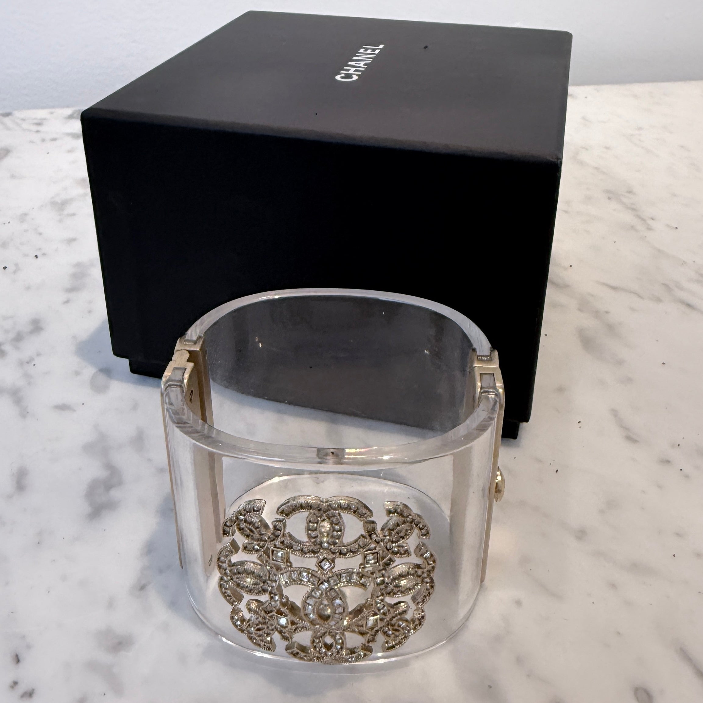 Chanel Lucite Coco Mark Crystal Cuff Bracelet