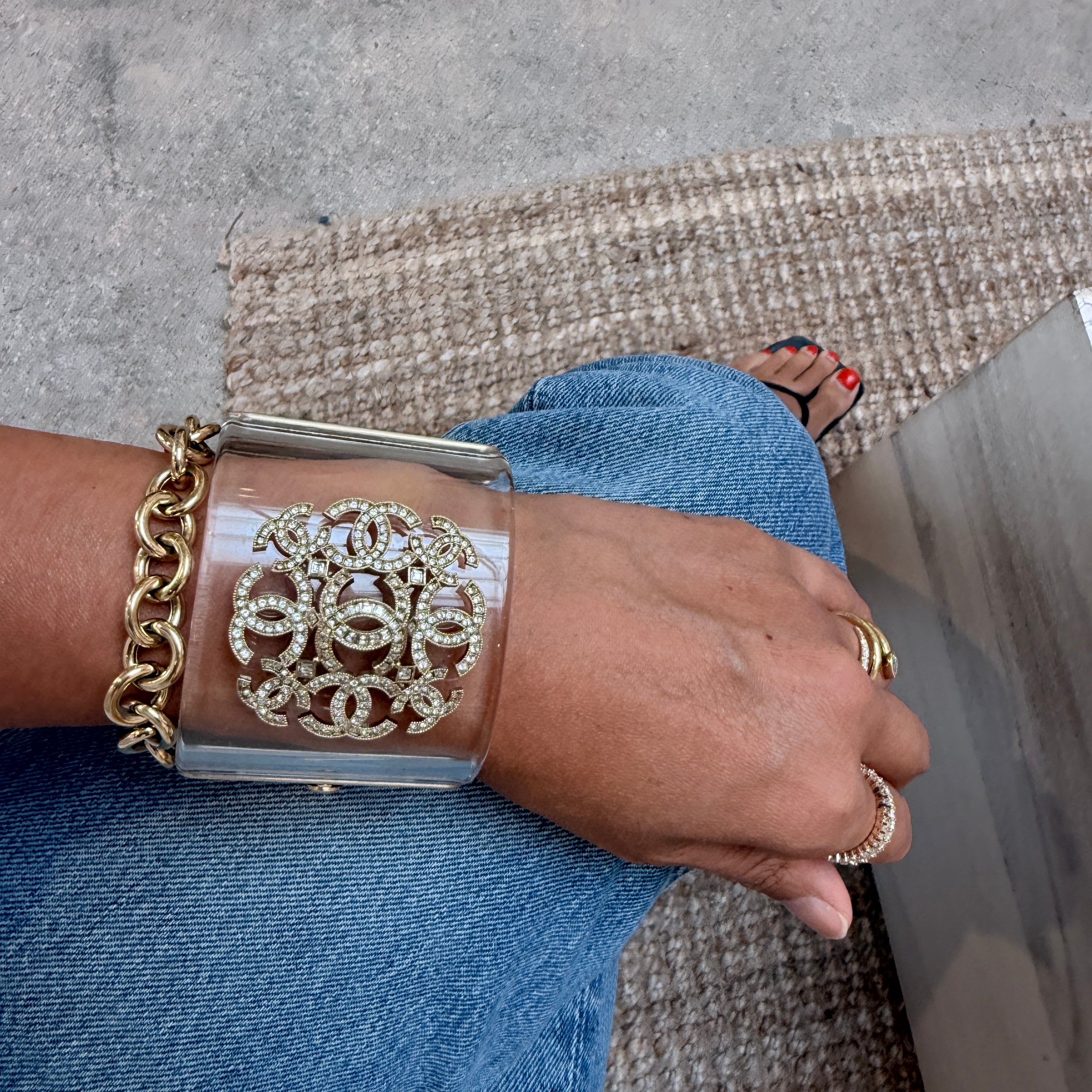 Chanel Lucite Coco Mark Crystal Cuff Bracelet