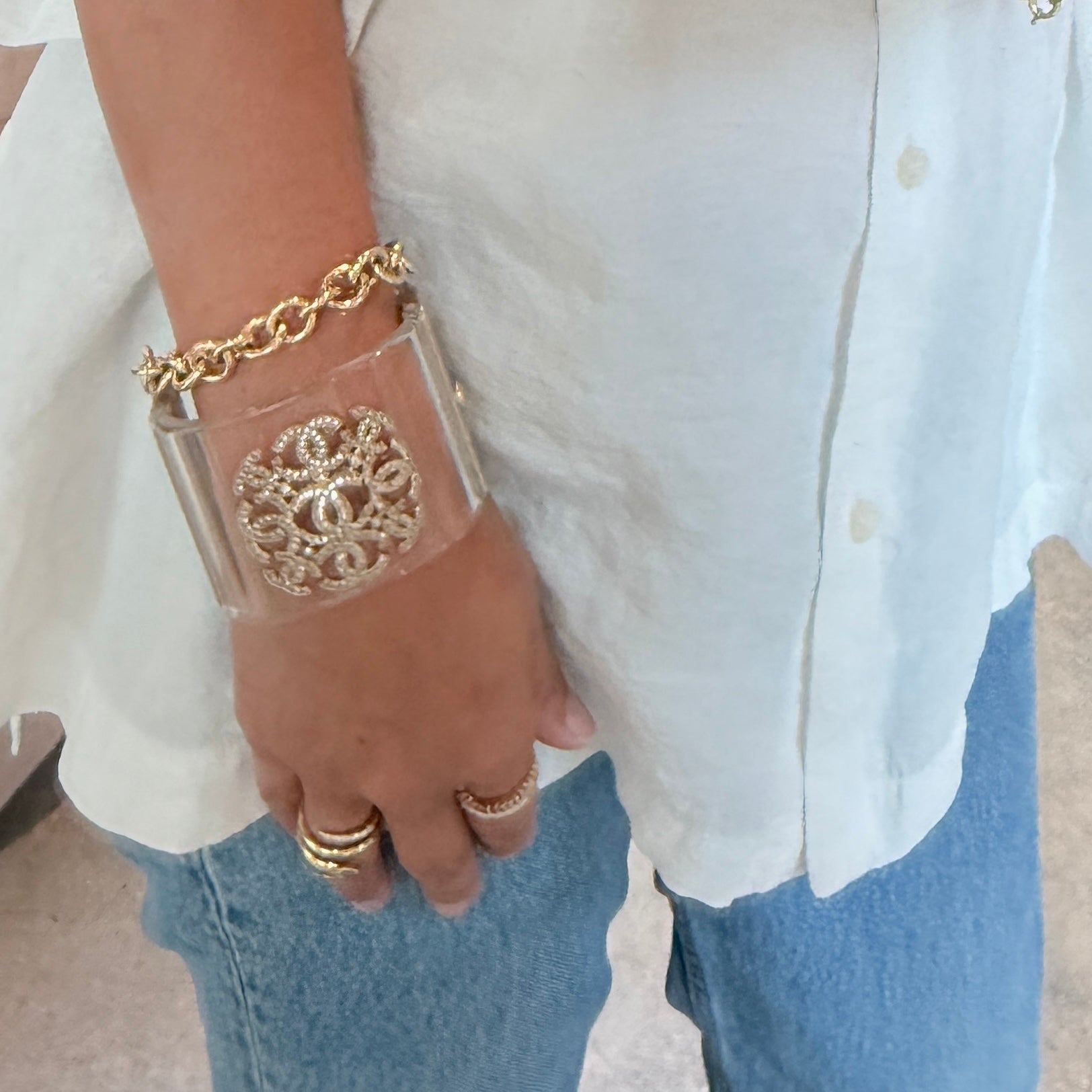 Chanel Lucite Coco Mark Crystal Cuff Bracelet