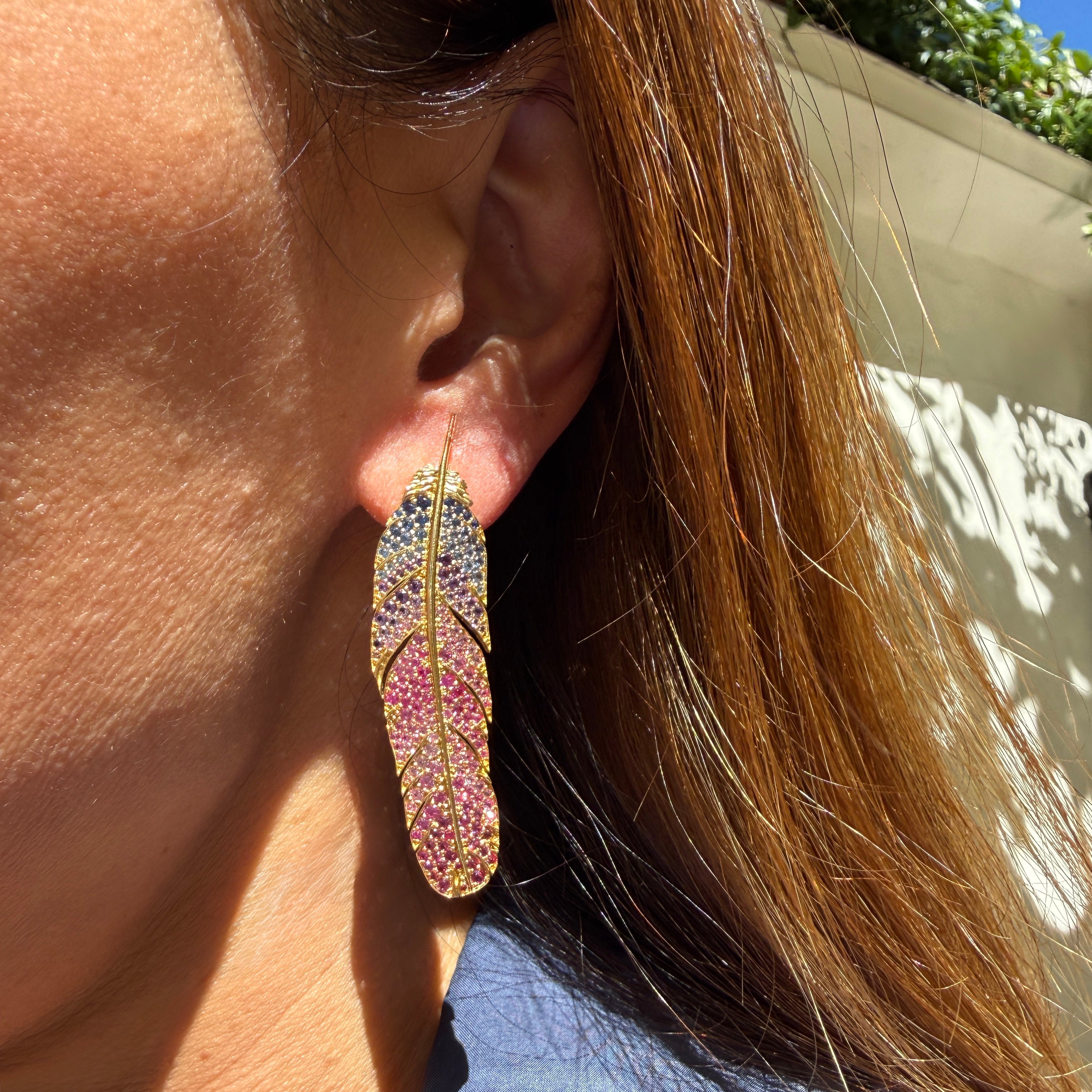 Emily P. Wheeler Feather Earrings in 18k Yellow Gold
