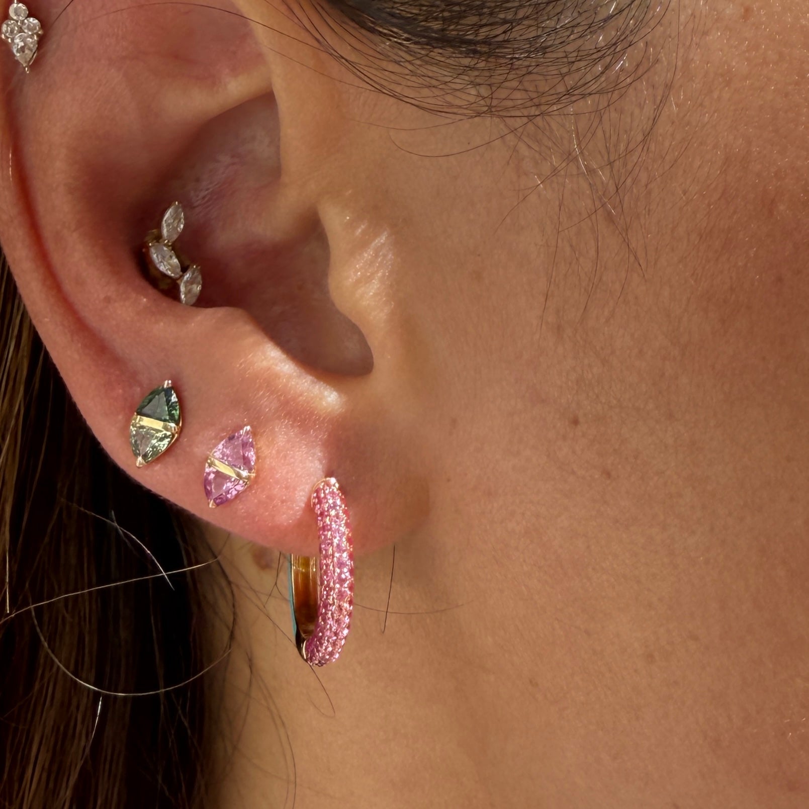 Emily P. Wheeler Sapphire and Ruby California Duo Hoop Earrings in 18k Yellow Gold