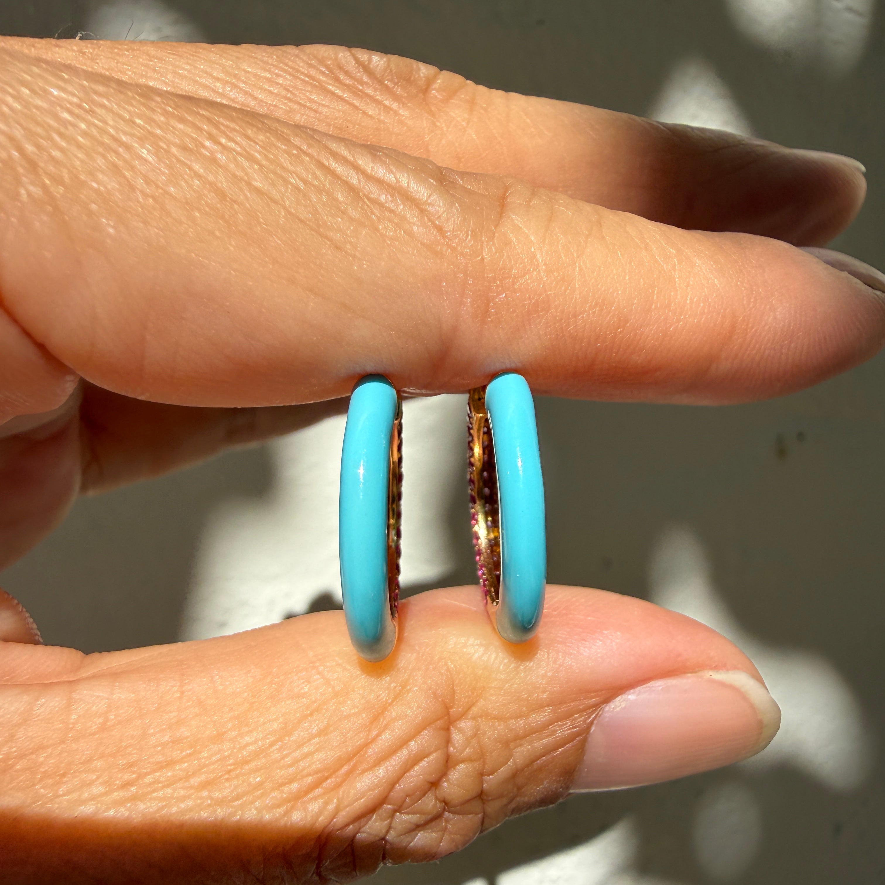 Emily P. Wheeler Sapphire and Ruby California Duo Hoop Earrings in 18k Yellow Gold