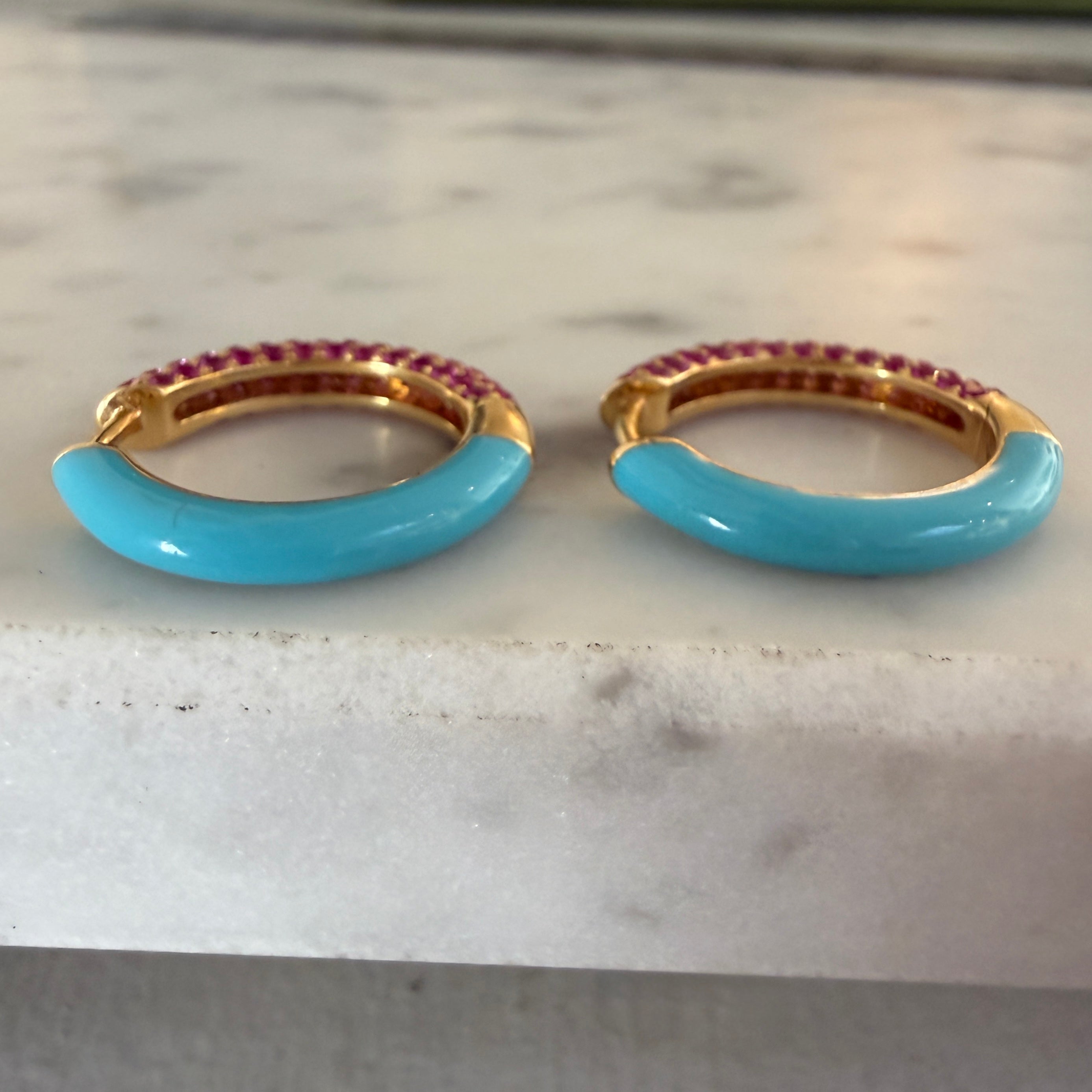 Emily P. Wheeler Sapphire and Ruby California Duo Hoop Earrings in 18k Yellow Gold