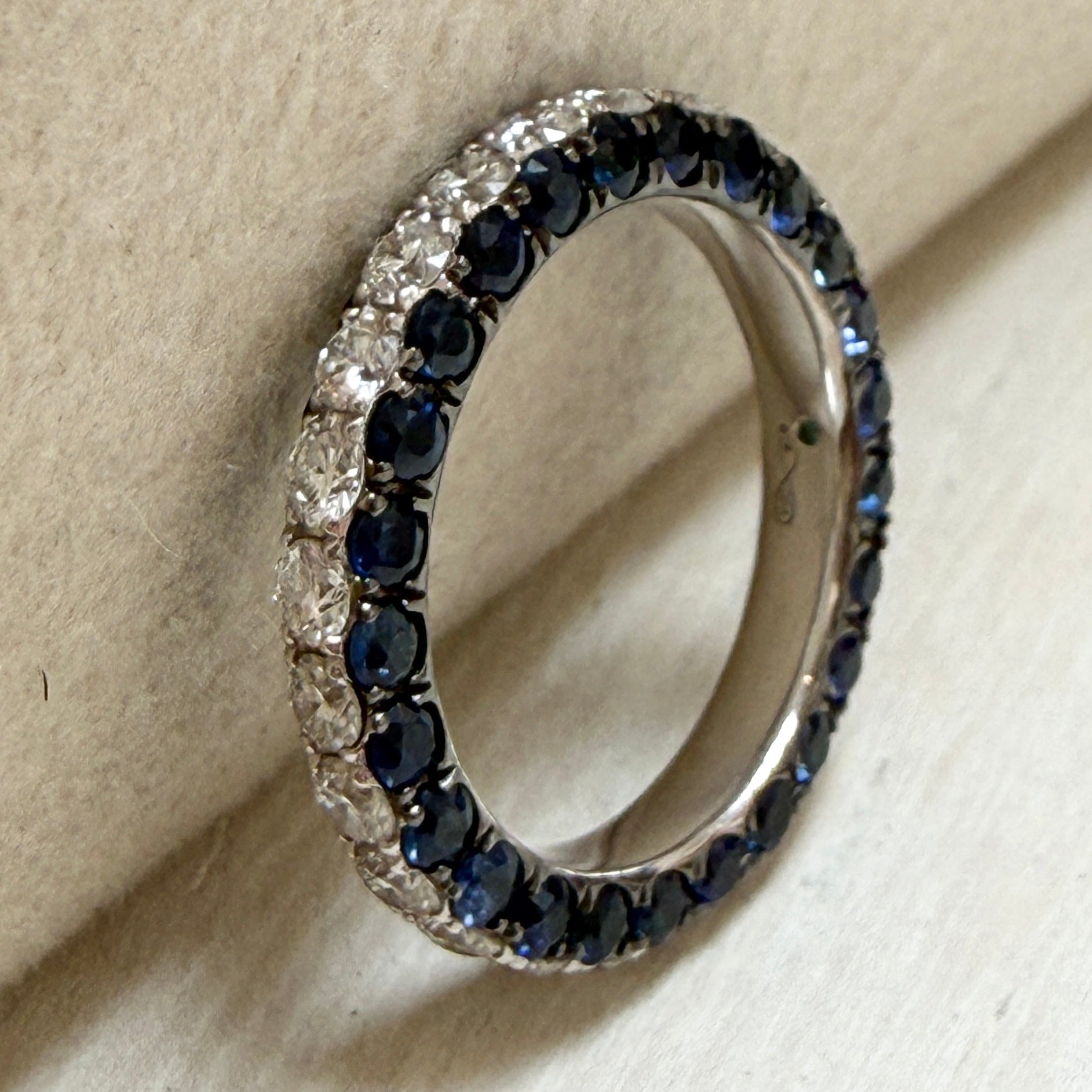 Graziela Sapphire and Diamond 3 Sided Band Ring in 18k White Gold