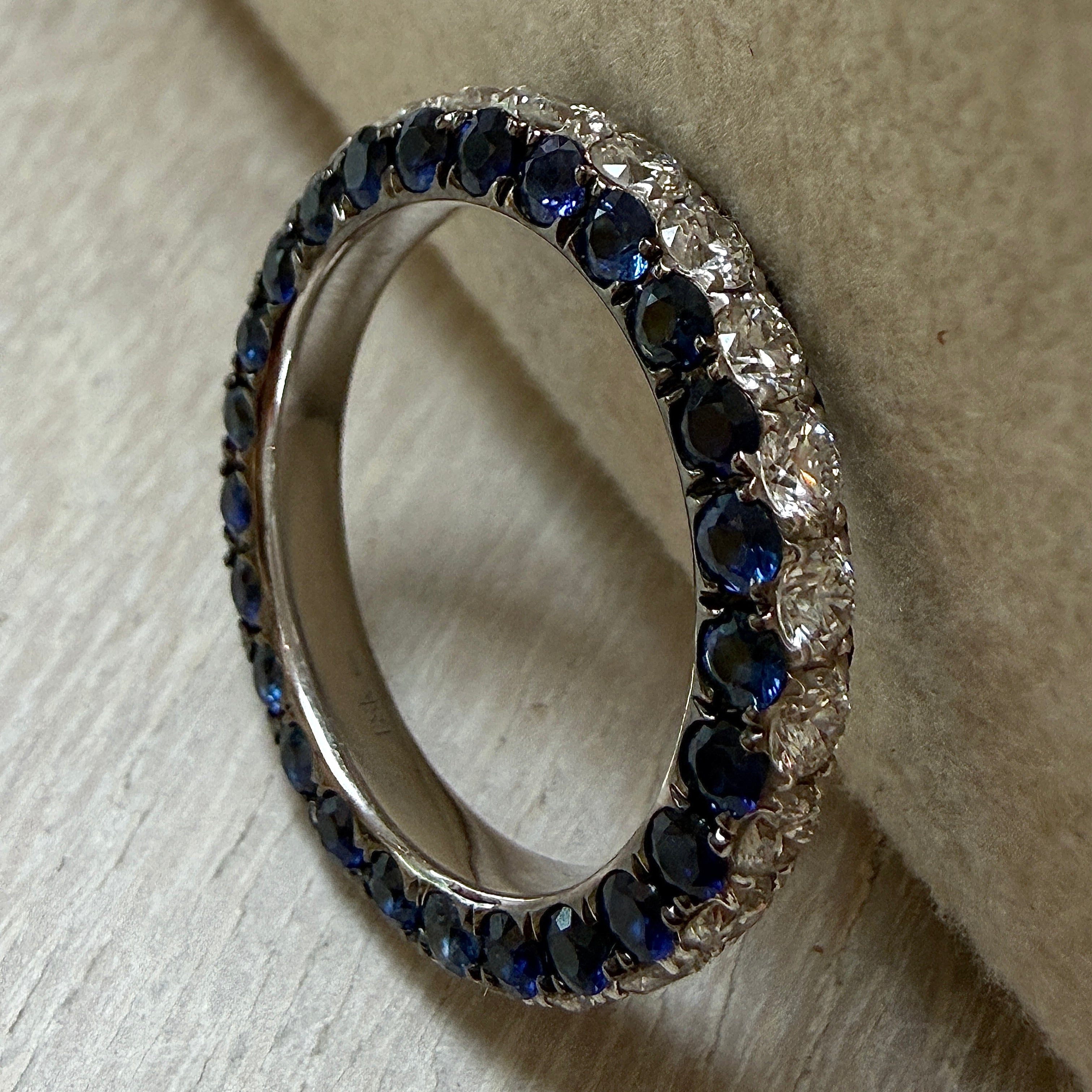 Graziela Sapphire and Diamond 3 Sided Band Ring in 18k White Gold