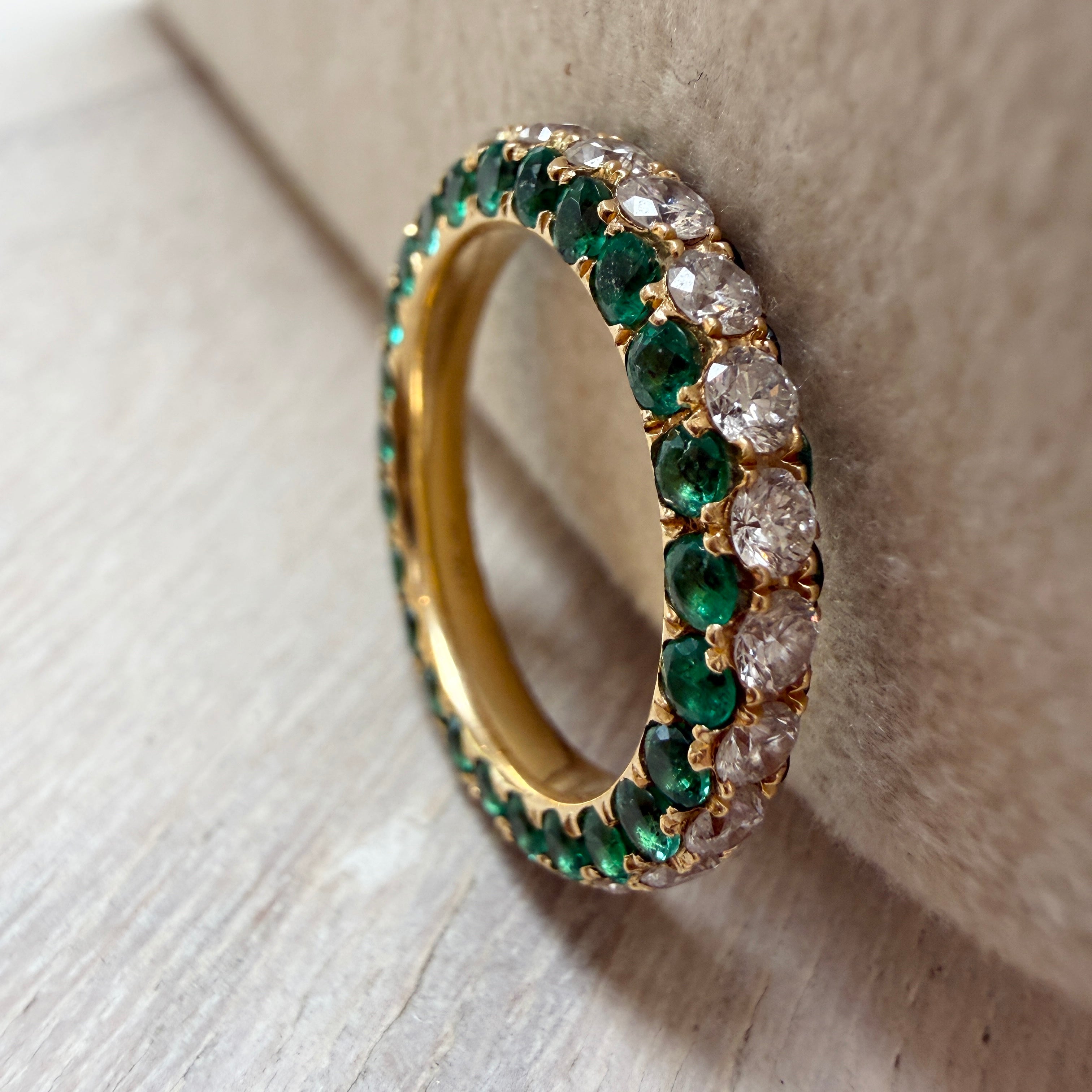 Graziela Emerald and Diamond 3 Sided Band Ring in 18k Yellow Gold