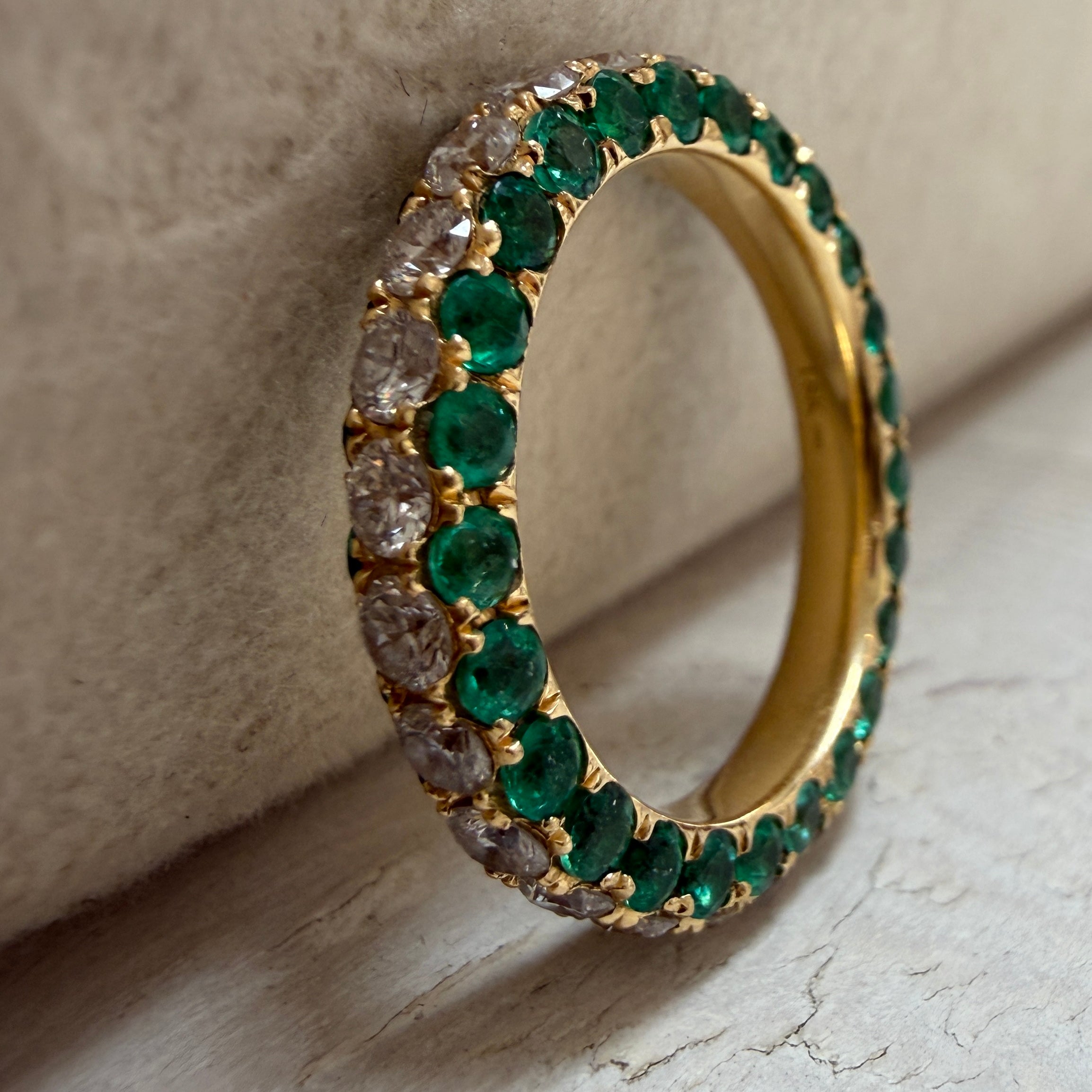Graziela Emerald and Diamond 3 Sided Band Ring in 18k Yellow Gold