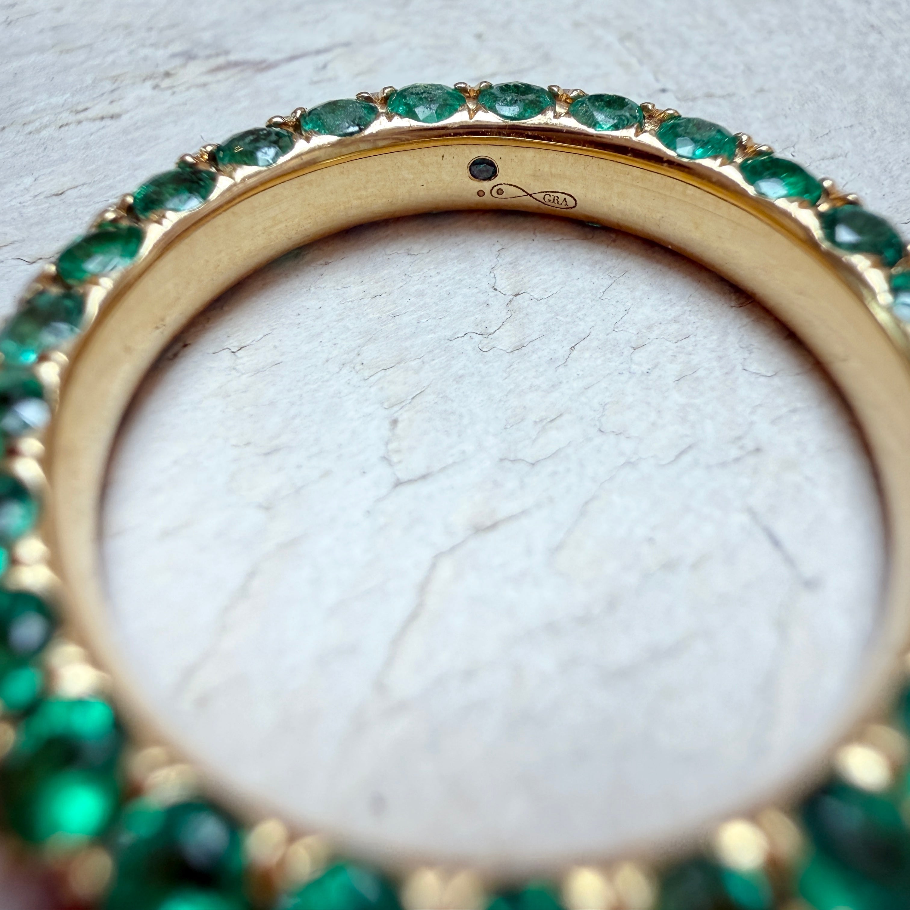Graziela Emerald and Diamond 3 Sided Band Ring in 18k Yellow Gold