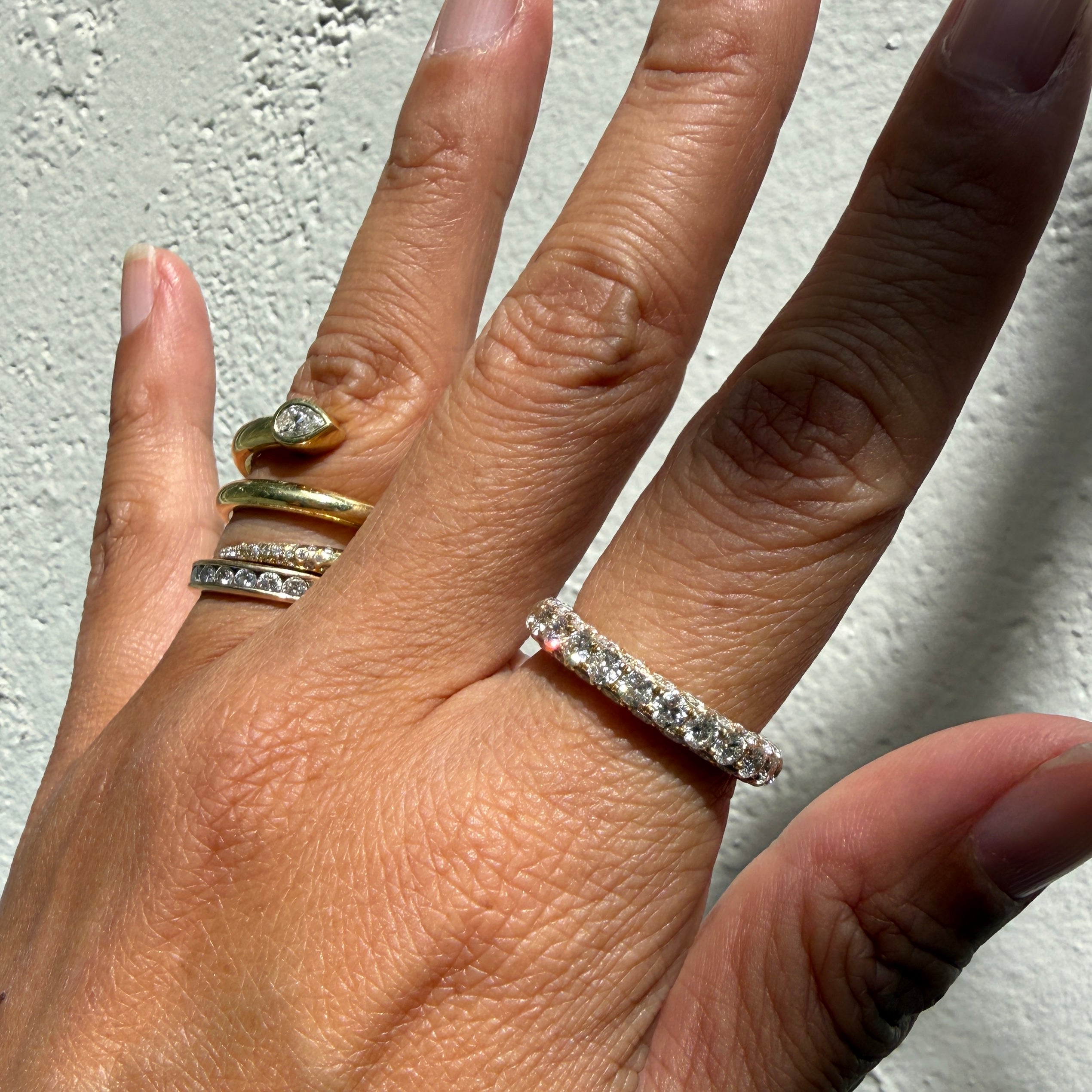 Graziela Three Sided White Diamond Band Ring in 18k Yellow Gold