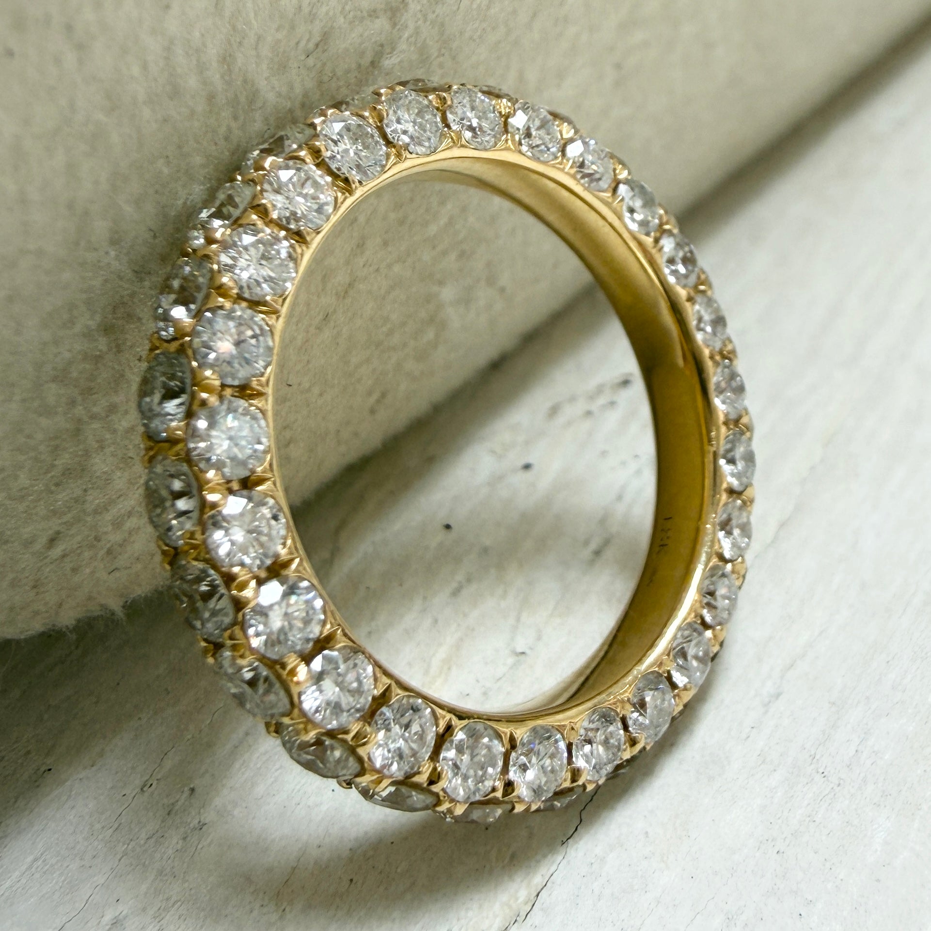 Graziela Three Sided White Diamond Band Ring in 18k Yellow Gold