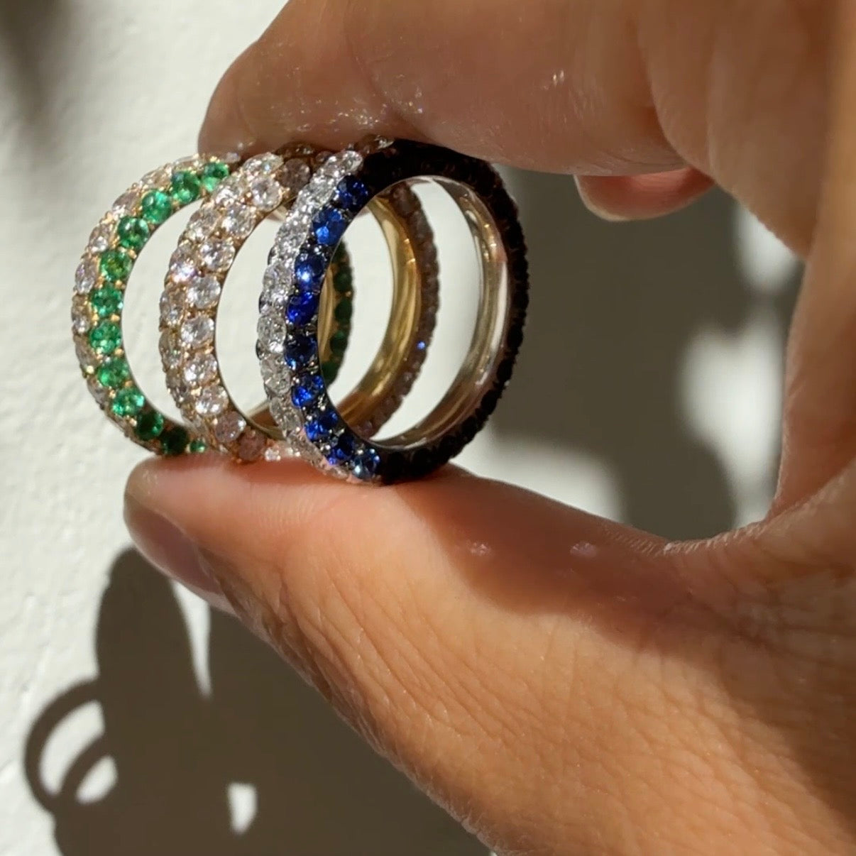Graziela Emerald and Diamond 3 Sided Band Ring in 18k Yellow Gold
