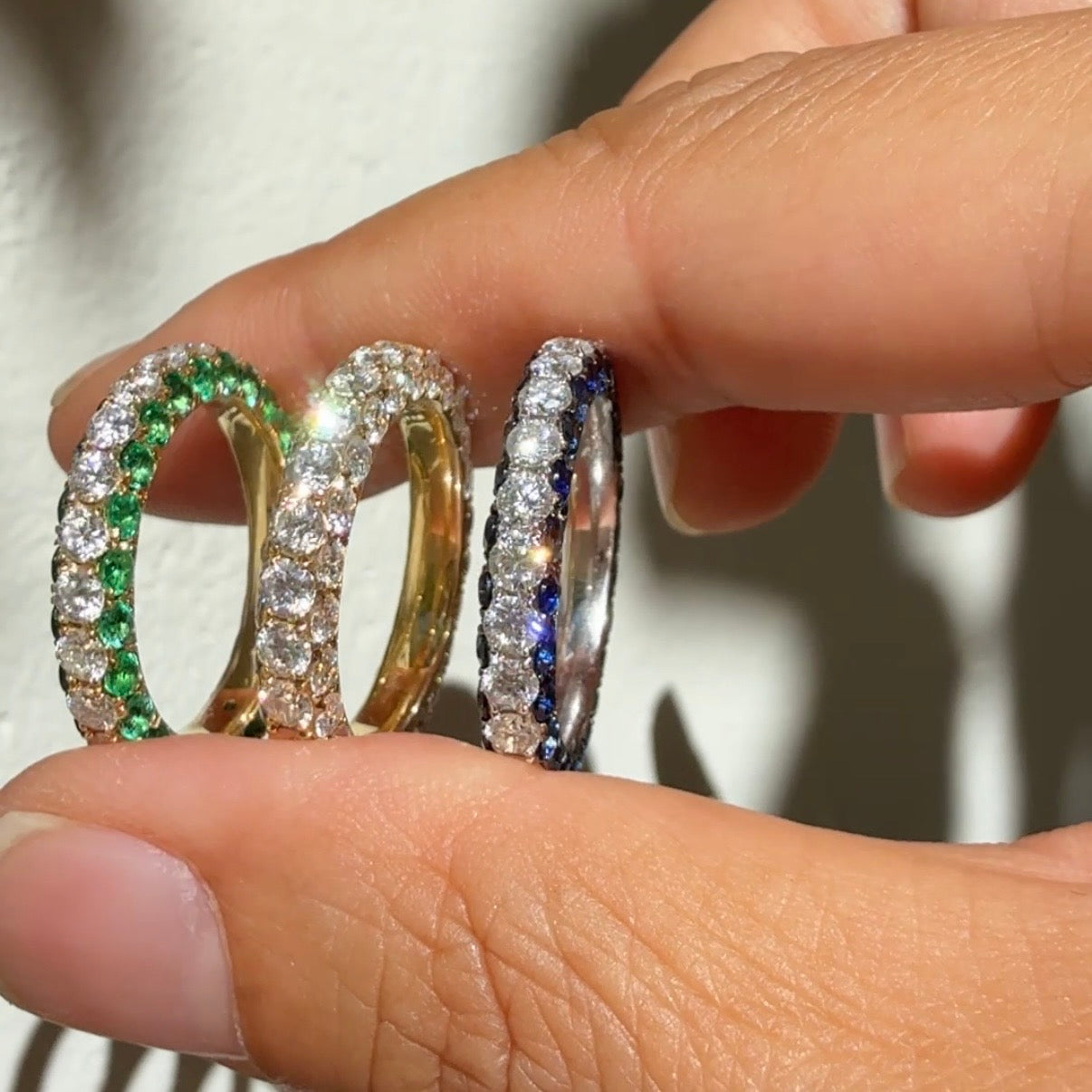 Graziela Emerald and Diamond 3 Sided Band Ring in 18k Yellow Gold