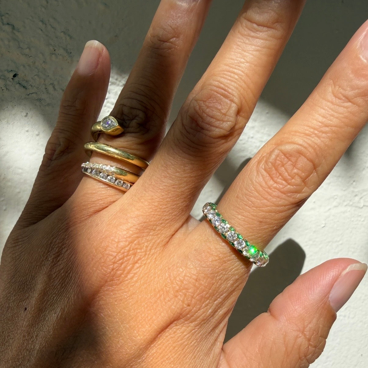 Graziela Emerald and Diamond 3 Sided Band Ring in 18k Yellow Gold