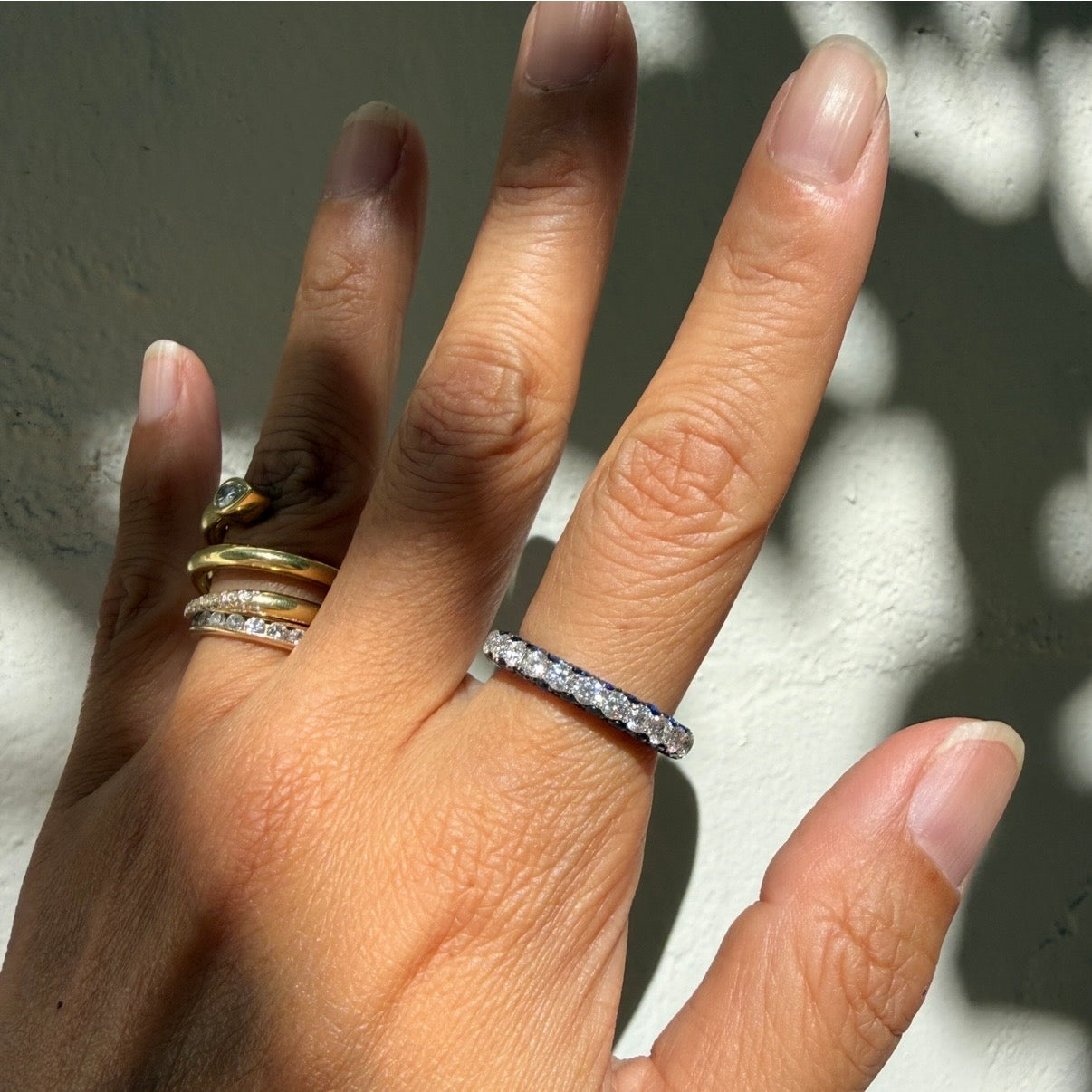 Graziela Sapphire and Diamond 3 Sided Band Ring in 18k White Gold