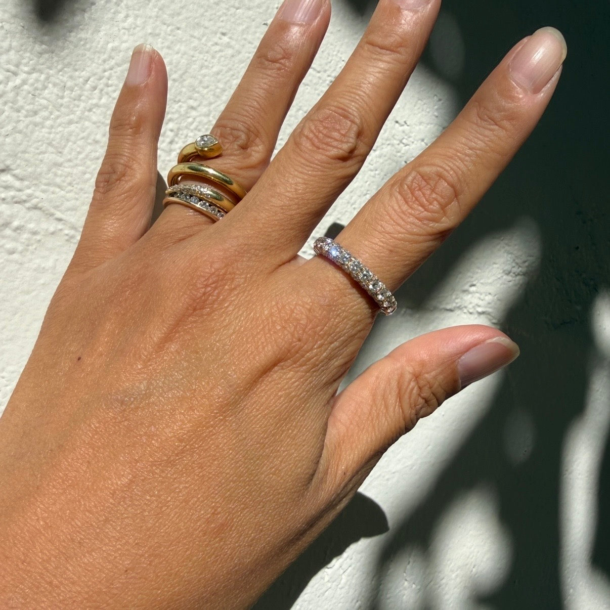 Graziela Three Sided White Diamond Band Ring in 18k Yellow Gold