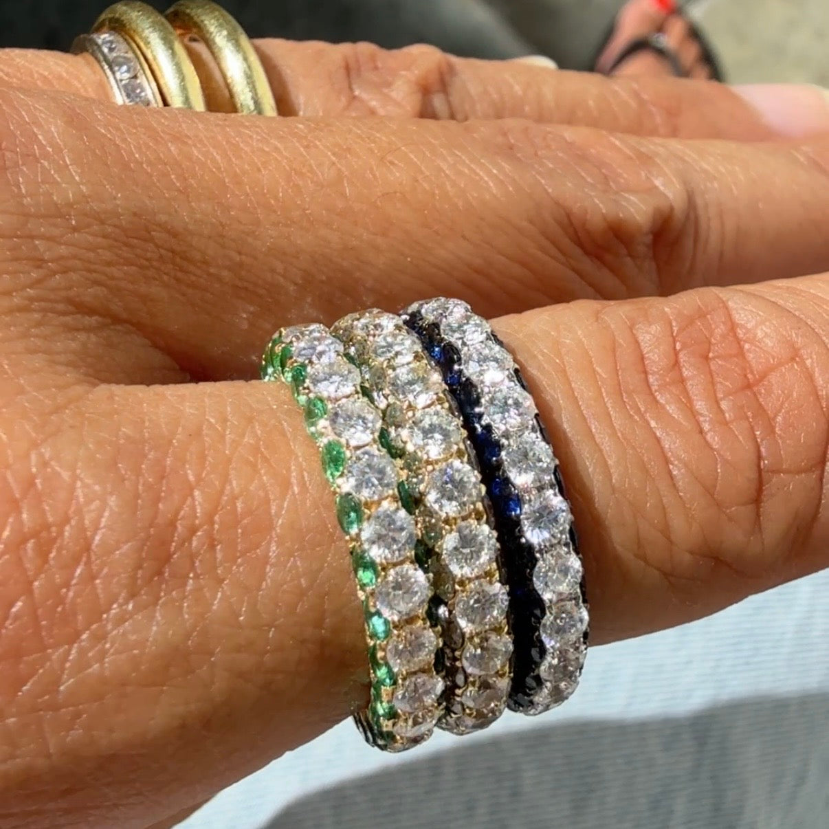 Graziela Emerald and Diamond 3 Sided Band Ring in 18k Yellow Gold