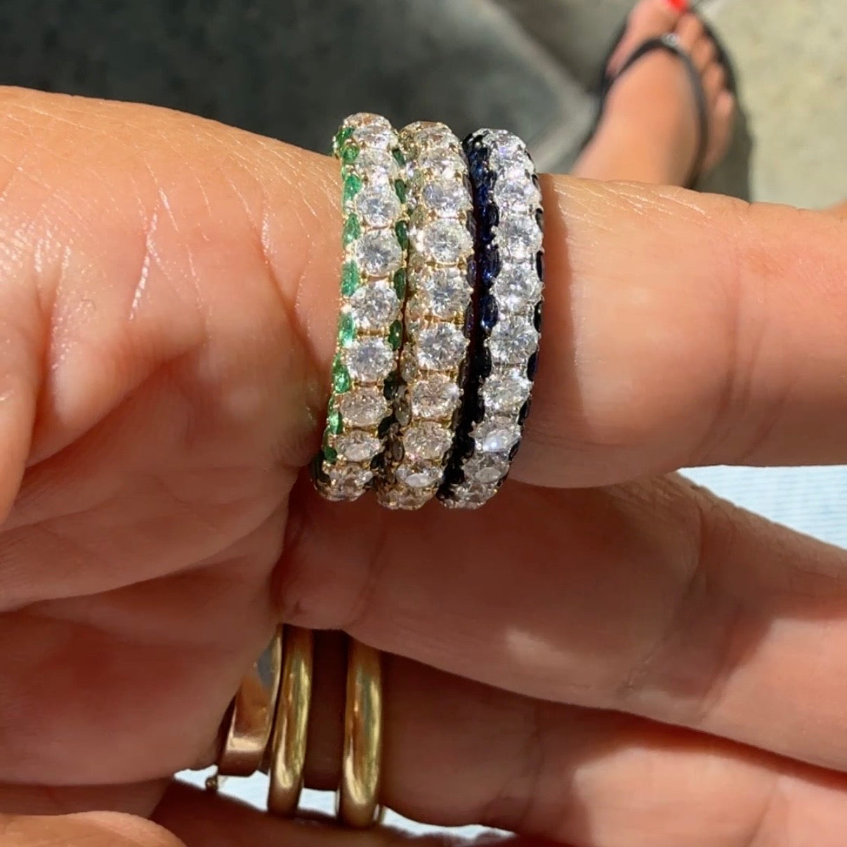 Graziela Emerald and Diamond 3 Sided Band Ring in 18k Yellow Gold