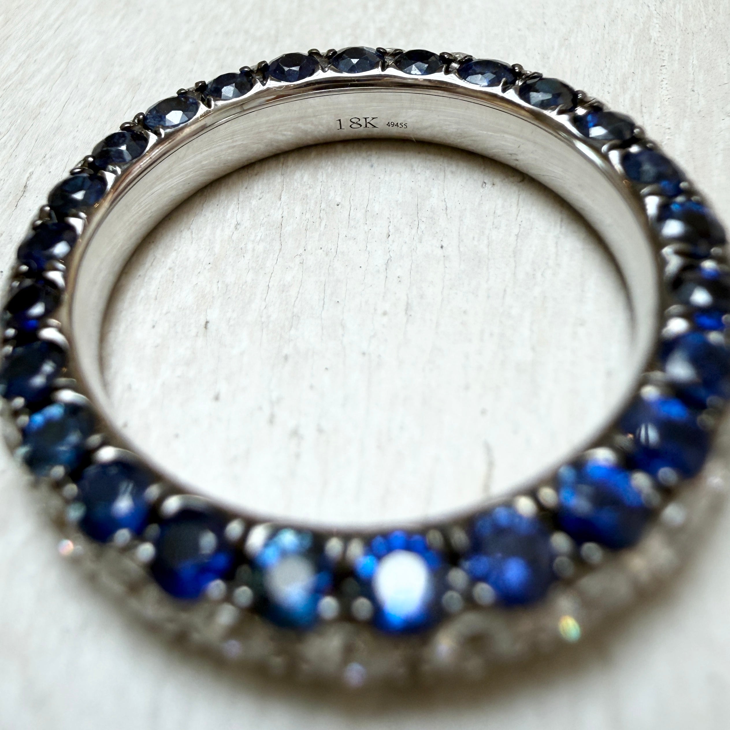 Graziela Sapphire and Diamond 3 Sided Band Ring in 18k White Gold