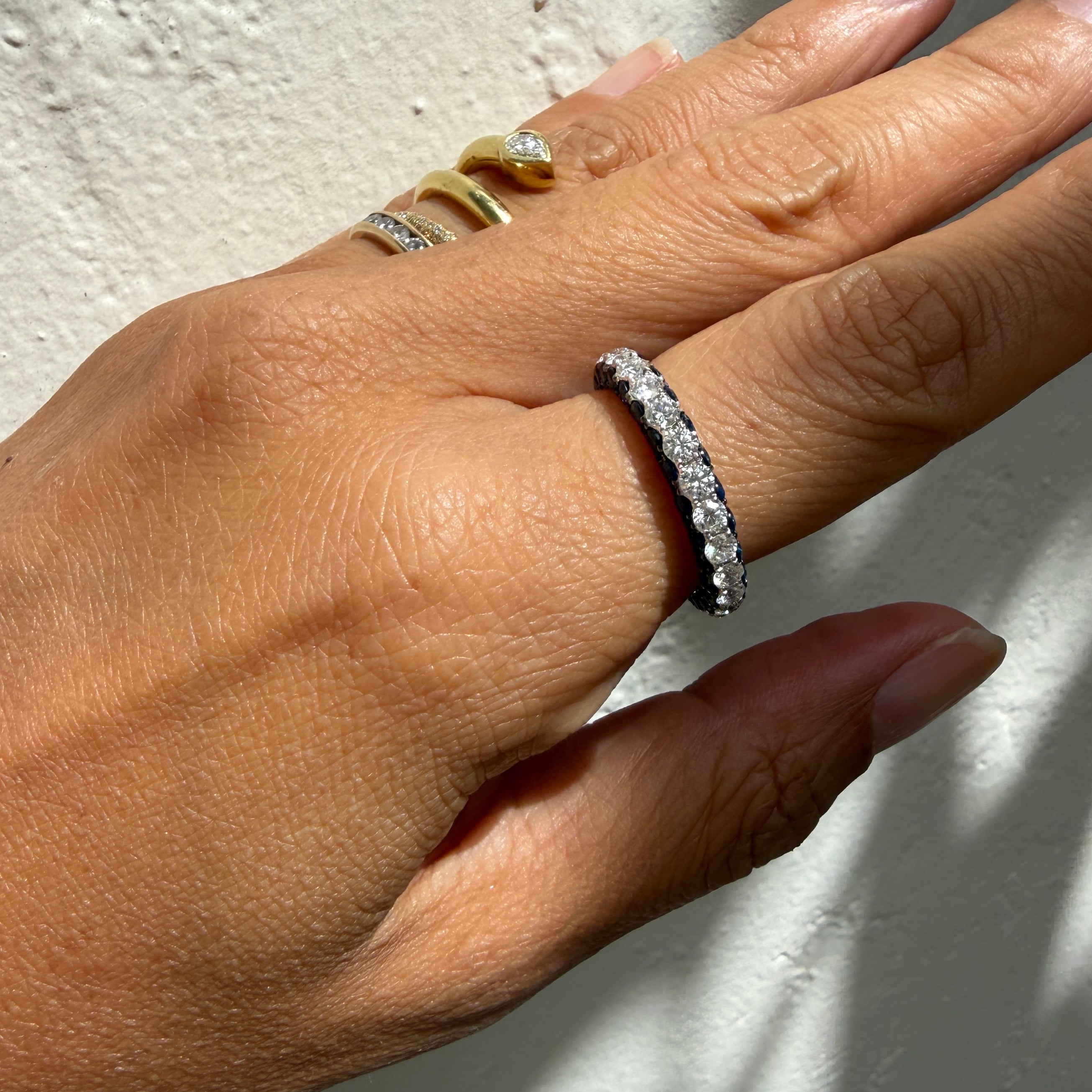 Graziela Sapphire and Diamond 3 Sided Band Ring in 18k White Gold