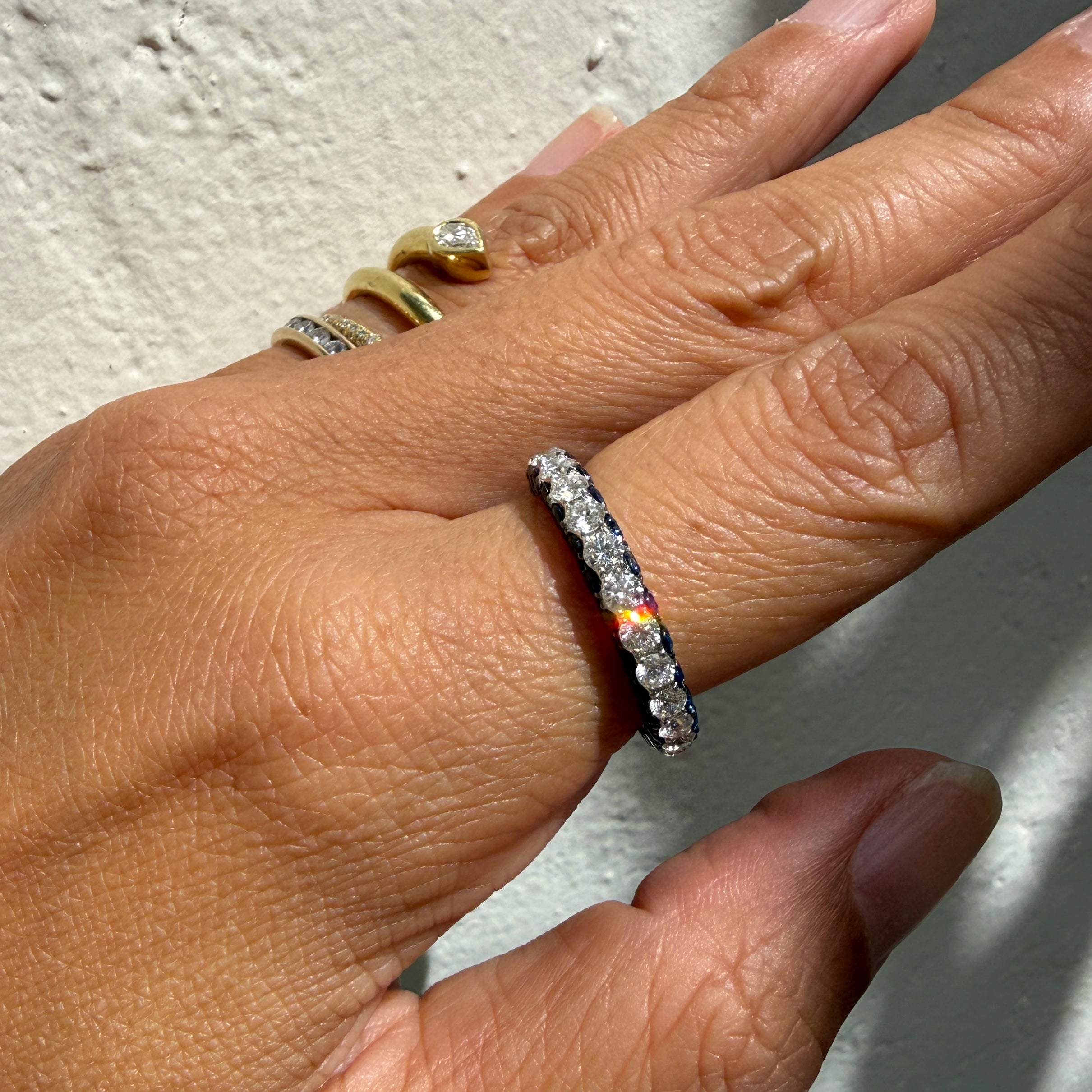 Graziela Sapphire and Diamond 3 Sided Band Ring in 18k White Gold