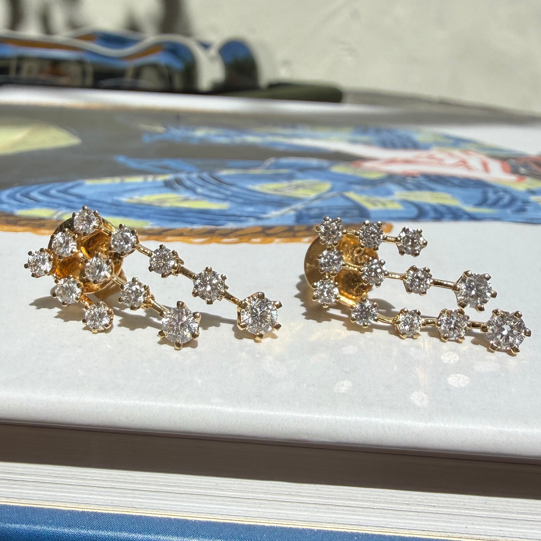 Graziela Floating Diamond Fall Earrings in 18k Yellow Gold
