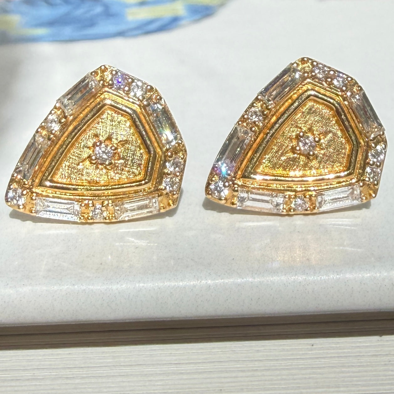 Sorellina Empress Diamond Shield Studs in 18k Yellow Gold