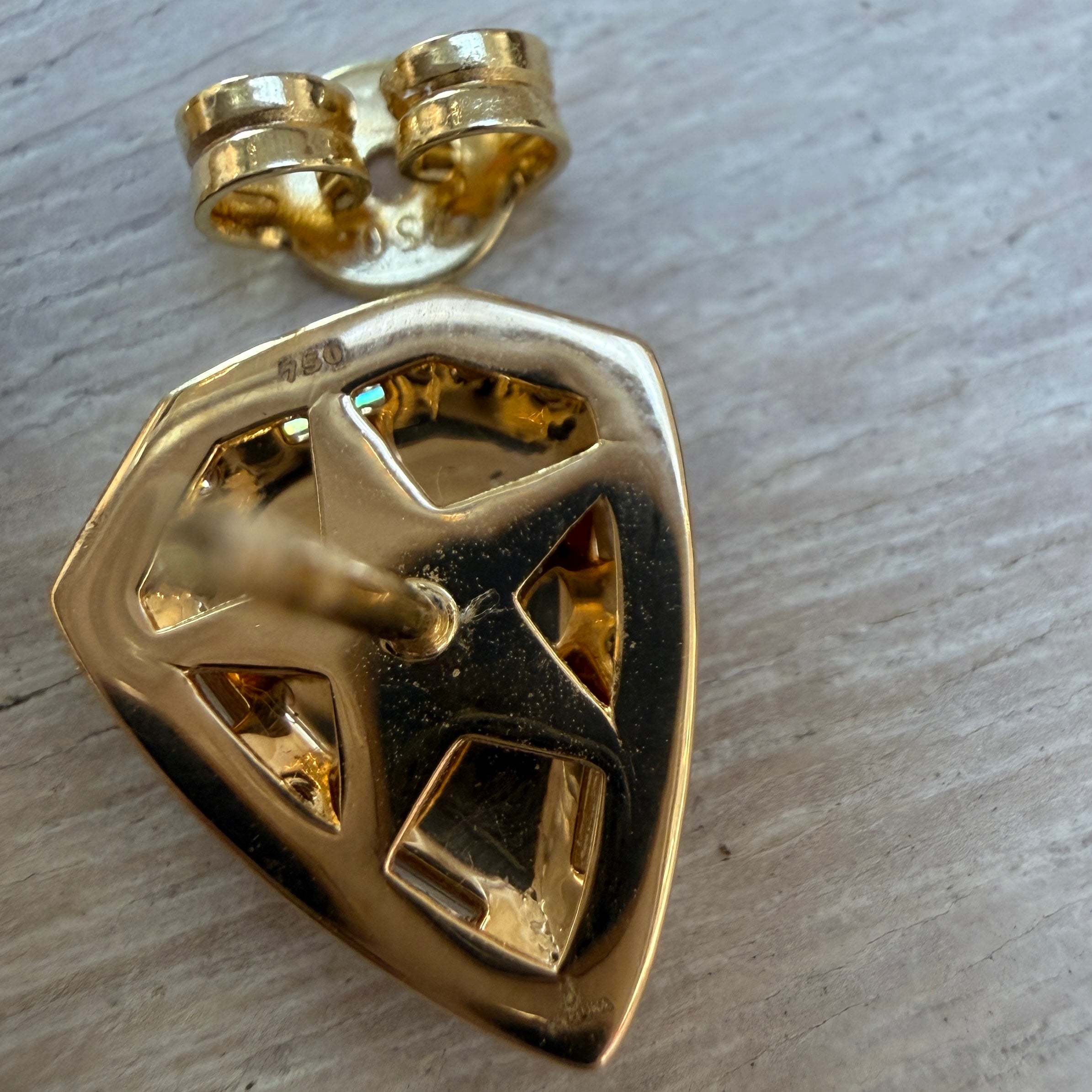 Sorellina Empress Diamond Shield Studs in 18k Yellow Gold