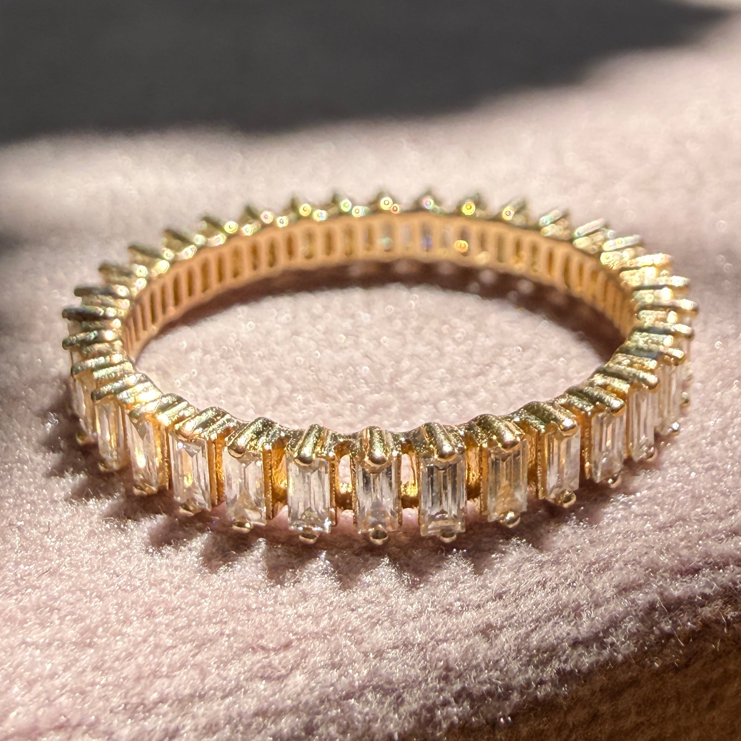 Dana Rebecca Sadie Pearl Vertical Baguette Eternity Ring in 14k Yellow Gold