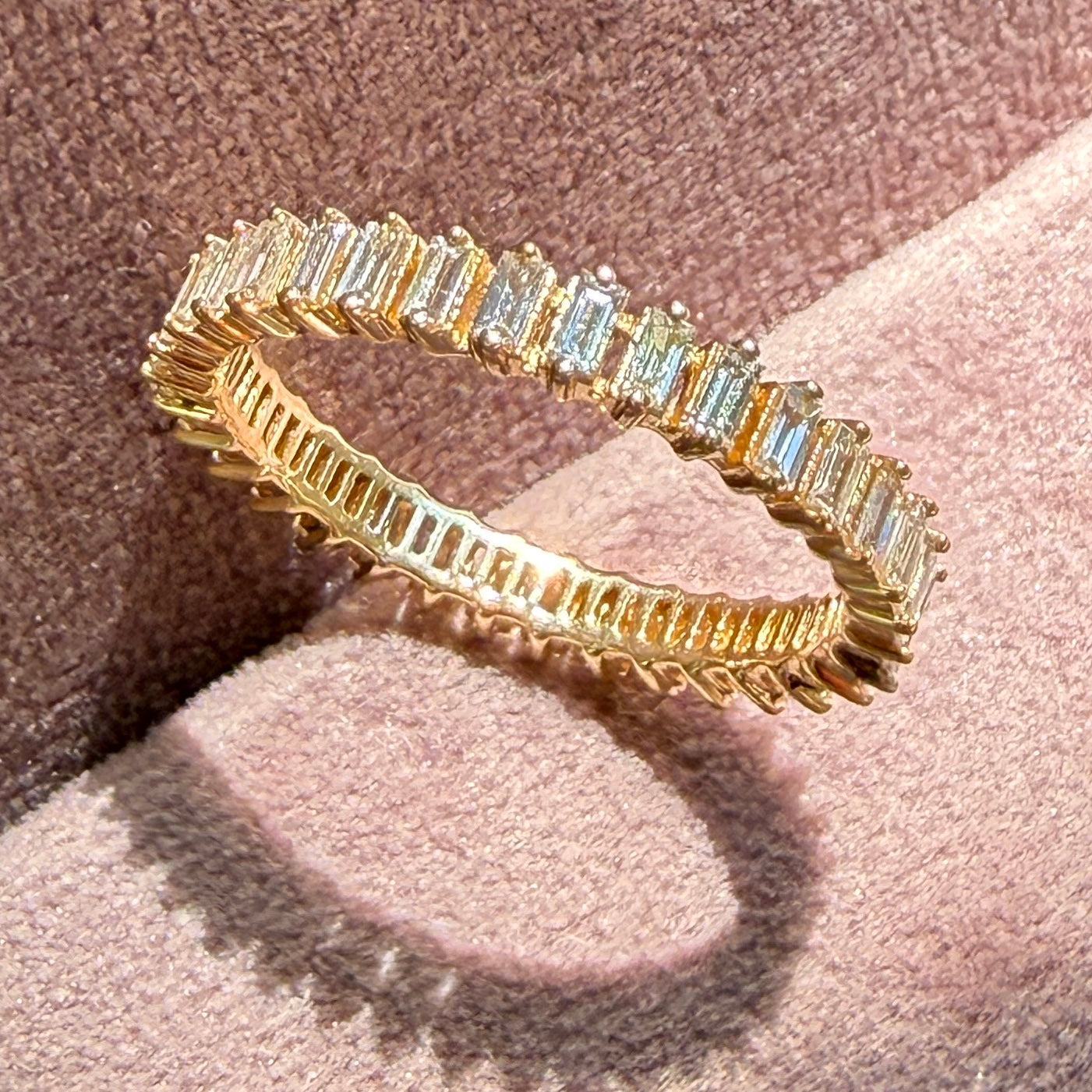 Dana Rebecca Sadie Pearl Vertical Baguette Eternity Ring in 14k Yellow Gold