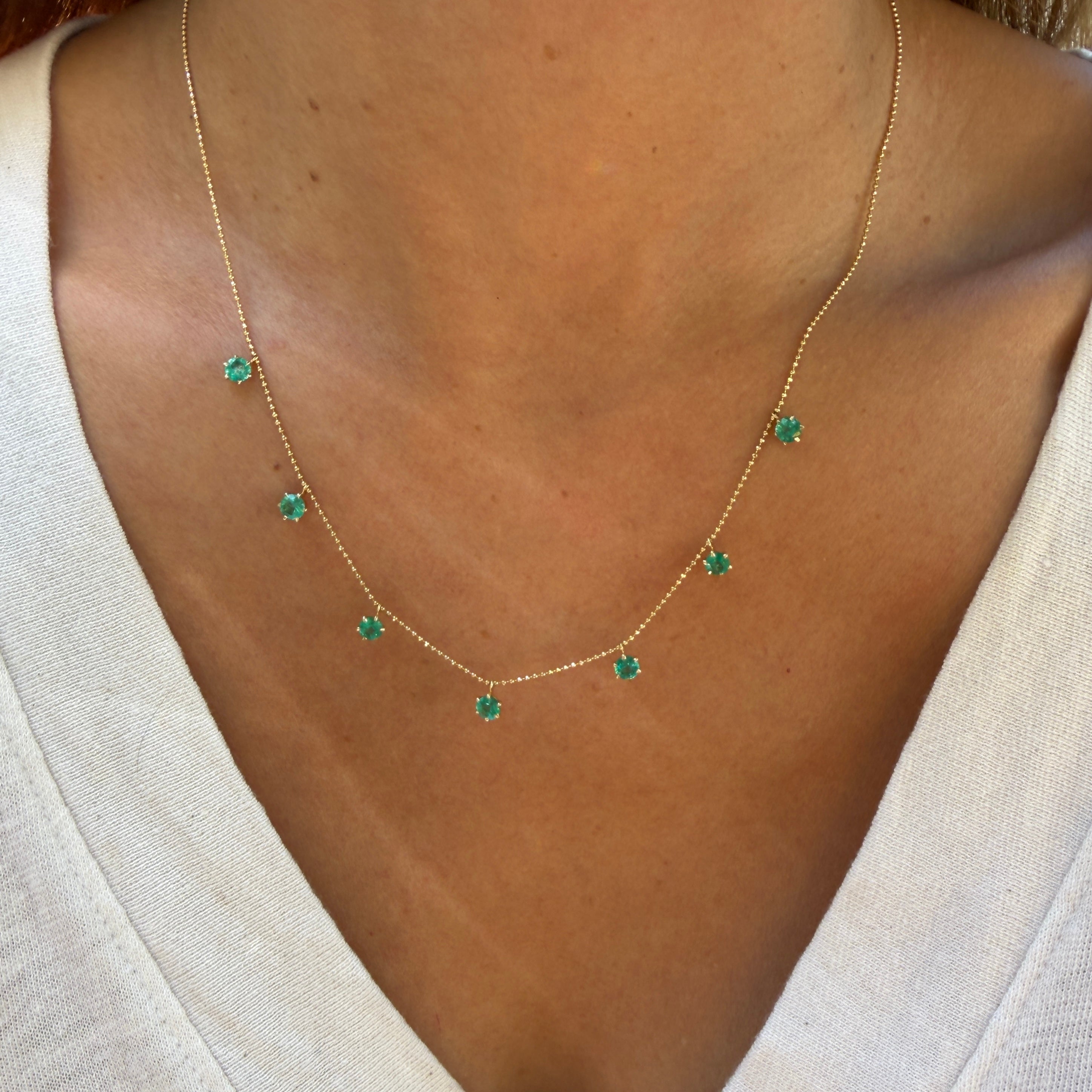 Graziela Gems Floating Emerald Necklace in 18k Yellow Gold