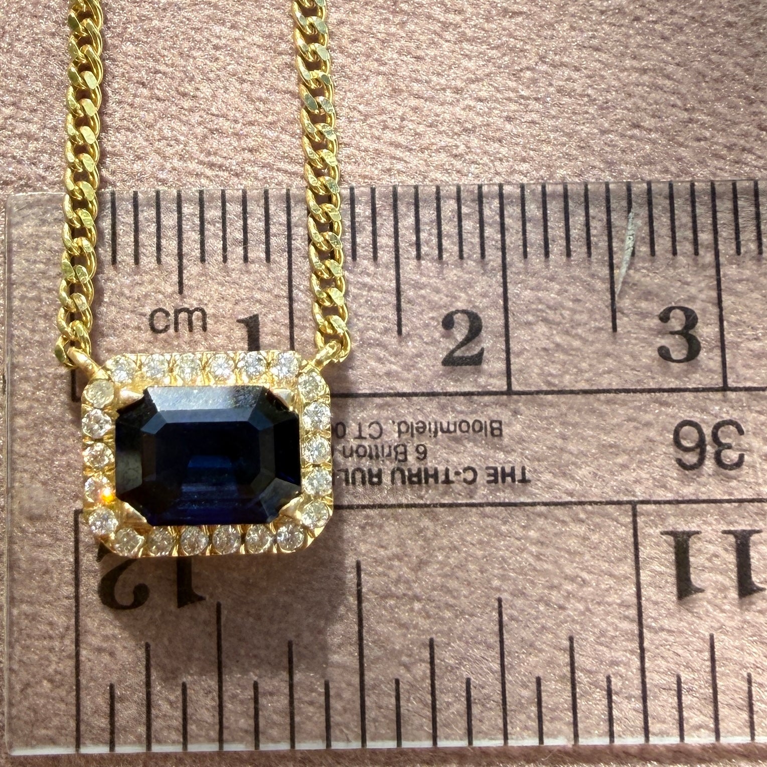 14k Yellow Gold Blue Sapphire & Diamond Pendant Necklace