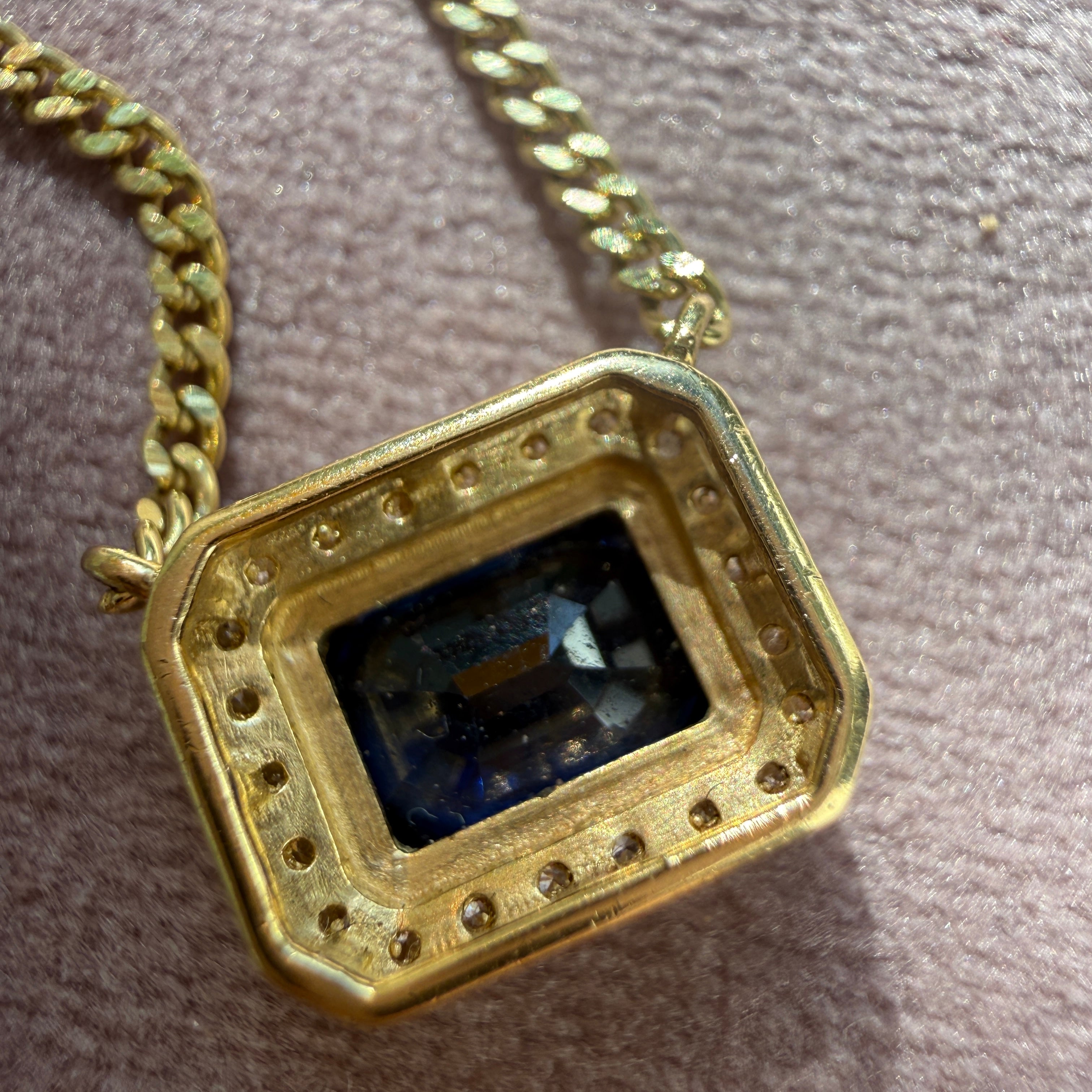 14k Yellow Gold Blue Sapphire & Diamond Pendant Necklace